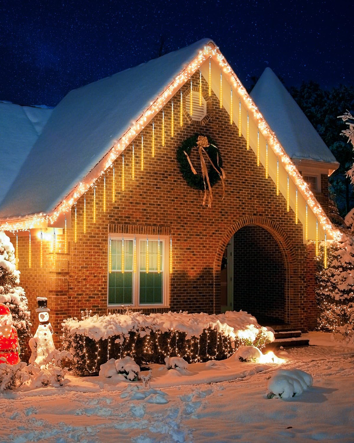 Joomer 240 LED Meteor Shower Christmas Lights - 10 Tubes 11.8 Inch Outdoor Waterproof Cascading Snowfall Lights with Timer & Connectable Design (Warm White) | Perfect for Holiday Decorations, Roof, Yard, and Christmas Tree Lighting