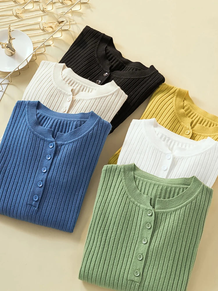 Button Basic Slim Knitted Pullover Sweater for Women - Soft Casual Long Sleeve Turtleneck Top for Fall & Winter - Perfect for Office, Dating and Travel