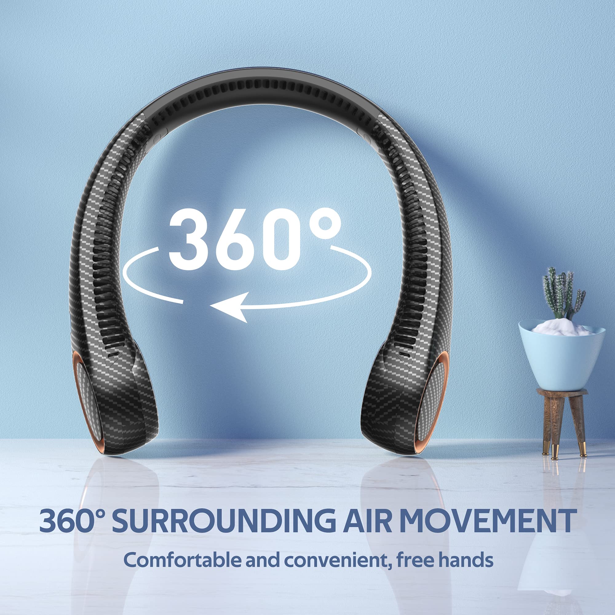 Portable Neck Fan with 4000mAh Battery - Hands Free Bladeless 360° Cooling Personal Fan for Men & Women - USB Rechargeable Wearable Quiet Fan with 3 Speed Settings - Perfect for Outdoor, Indoor, Office, Gym, Travel & Summer Activities (Black Graffiti)
