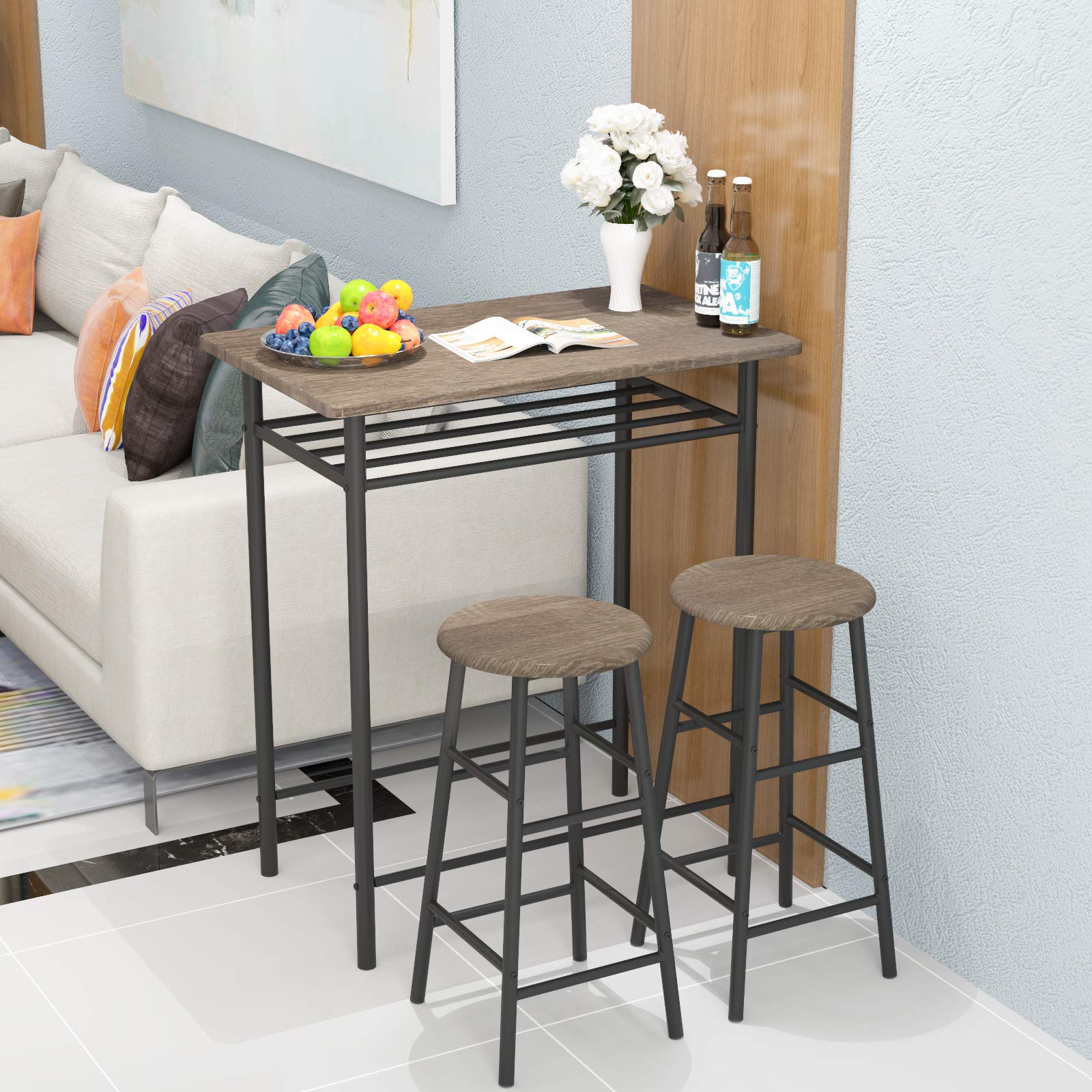 Weehom Bar Table Set with 2 Bar Stools - 36 Inch Pub Height Dining Table & Chairs for Kitchen, Living Room - Built-in Storage Shelf, Easy Assembly - Perfect for Small Spaces, Breakfast Nooks & Entertaining Guests
