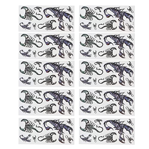 10PCS Temporary Flash Tattoo Stickers - Waterproof Body Art Transfer Stencils for Women & Men - 3D Tattoo Inspired Designs for Parties, Festivals & Beach (Style 3D-014)