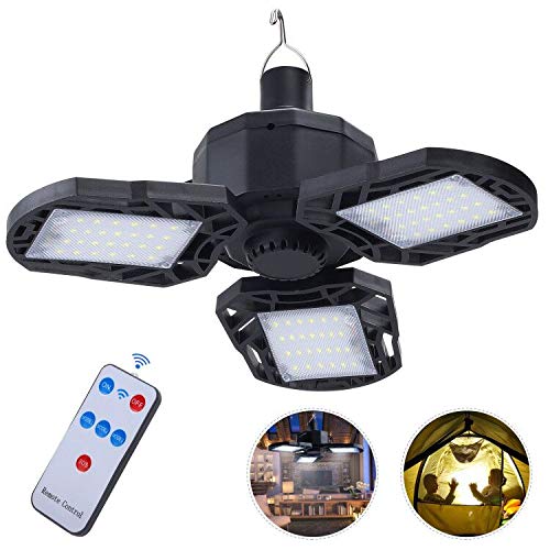Kyson Solar Remote Garage Lights - USB Rechargeable LED Camping Lantern with Adjustable Panels & Hanging Hook - Waterproof for Home, Shed, Barn, Emergency, Hiking, Tent (Indoor/Outdoor Use) - Perfect for Power Outages, Camping Trips and Outdoor Adventures (3-Leaf Design)