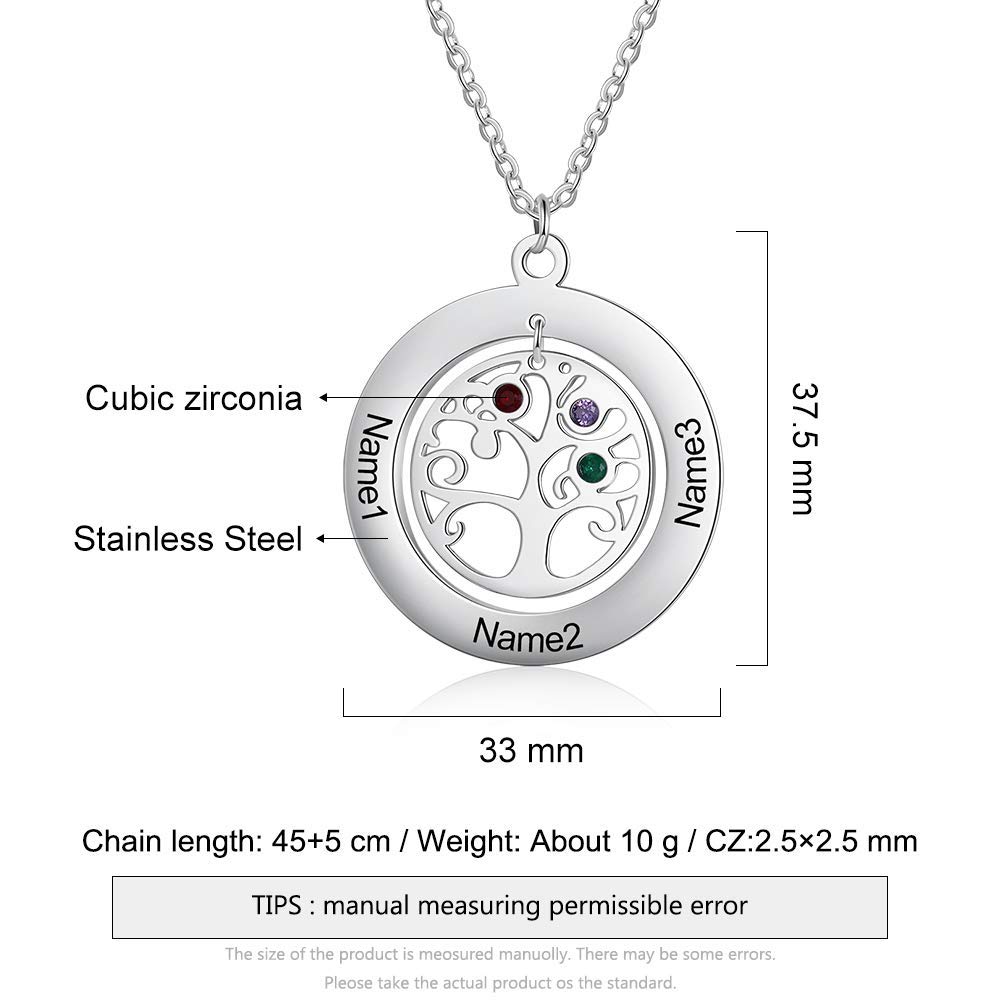 Personalized Tree of Life Necklace for Women - Custom Mother & Grandmother Jewelry with 2-9 Simulated Birthstones & Engraved Names - Meaningful Gift for Mom, Birthday, Anniversary & Mother's Day - Perfect for Family Reunions, Special Occasions & Everyday Wear