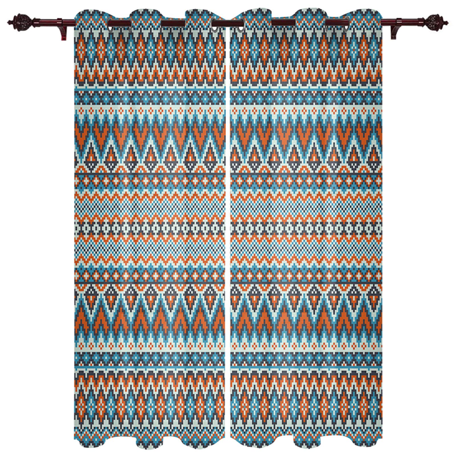 Knitted Semi-Sheer Floral Curtains - Light Filtering Retro Window Drapes 40x63 Inch (Set of 2 Panels) for Living Room & Bedroom - Grommet Top Kitchen Curtains with Vintage Floral Pattern - Perfect for Cozy Home Decor & Sunlight Control