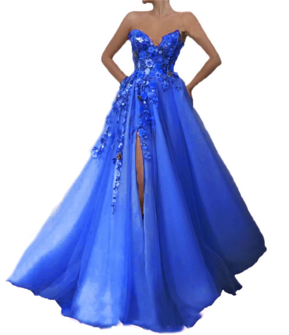 FTBY Women's Sweetheart Neckline Applique Evening Dress - Sexy Tulle Formal Gown for Prom, Wedding Guest & Black Tie Events