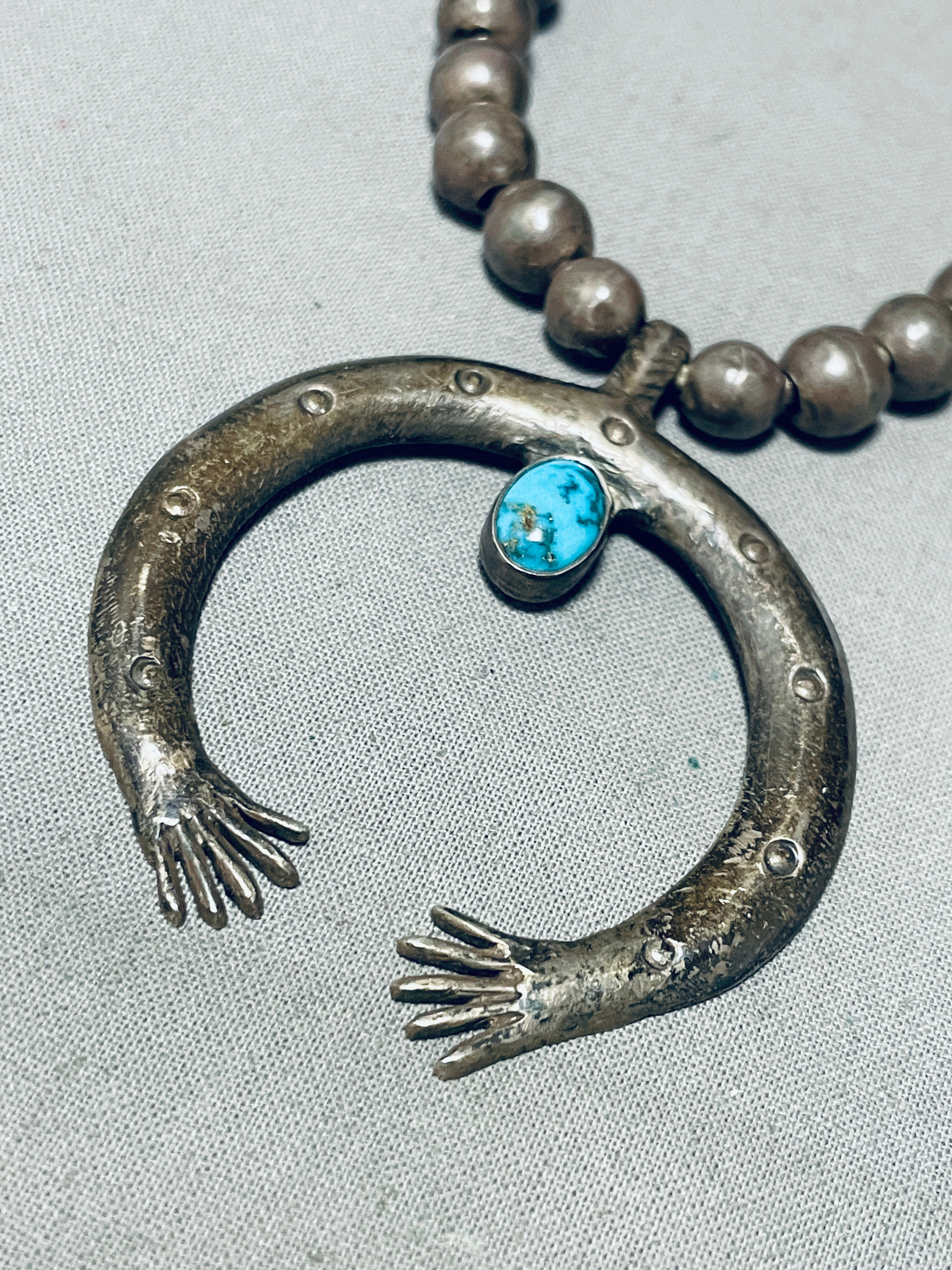 1920s Vintage Native American Navajo Turquoise Coin Silver Openwork Necklace - Authentic Southwest Jewelry for Boho Fashion & Special Occasions