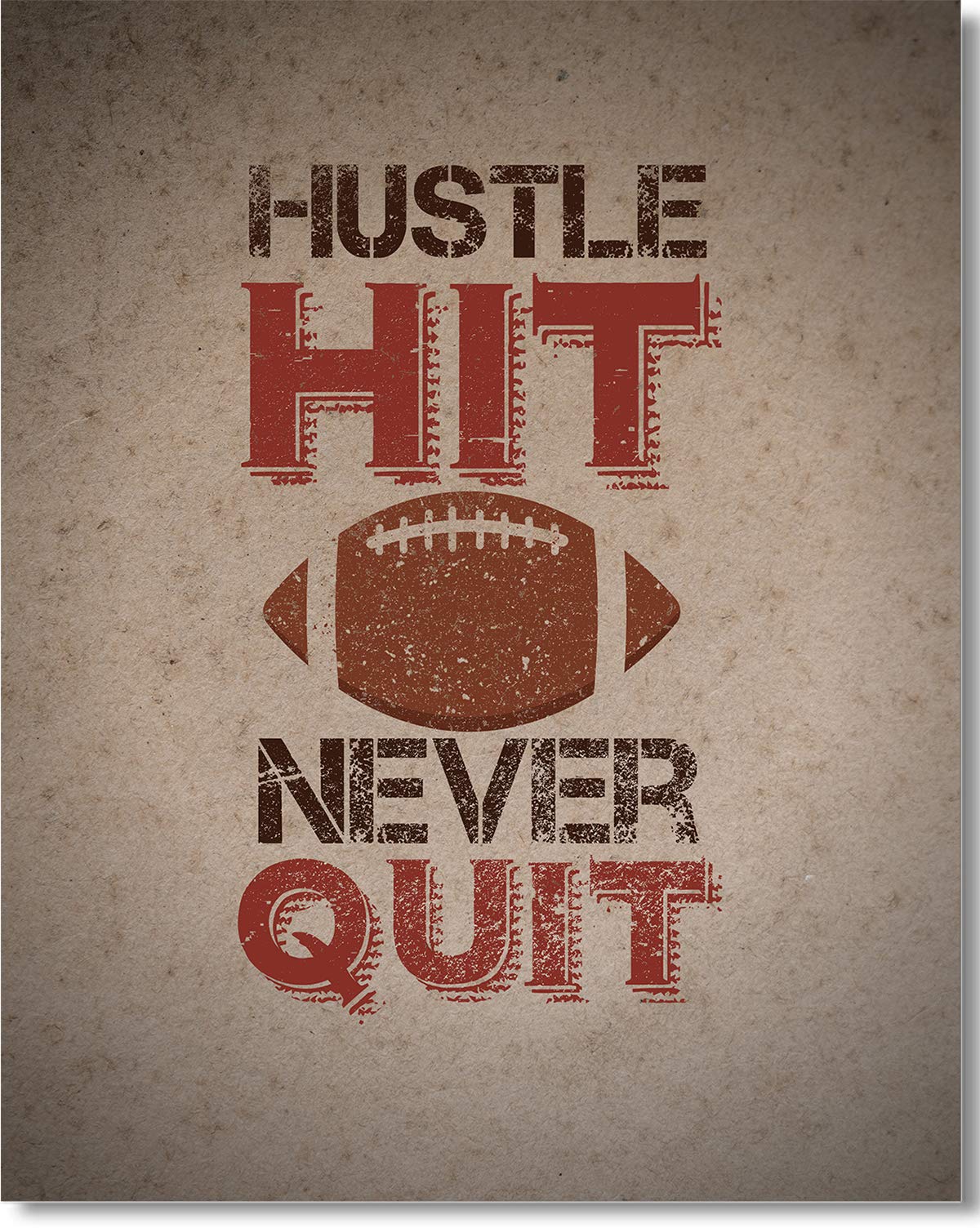Hustle, Hit, Never Quit - Motivational Football Wall Art Print - 16x20 Inch Unframed Canvas Poster - Perfect Gift for Football Fans, Players & Coaches - Ideal for Game Rooms, Offices & Sports Decor