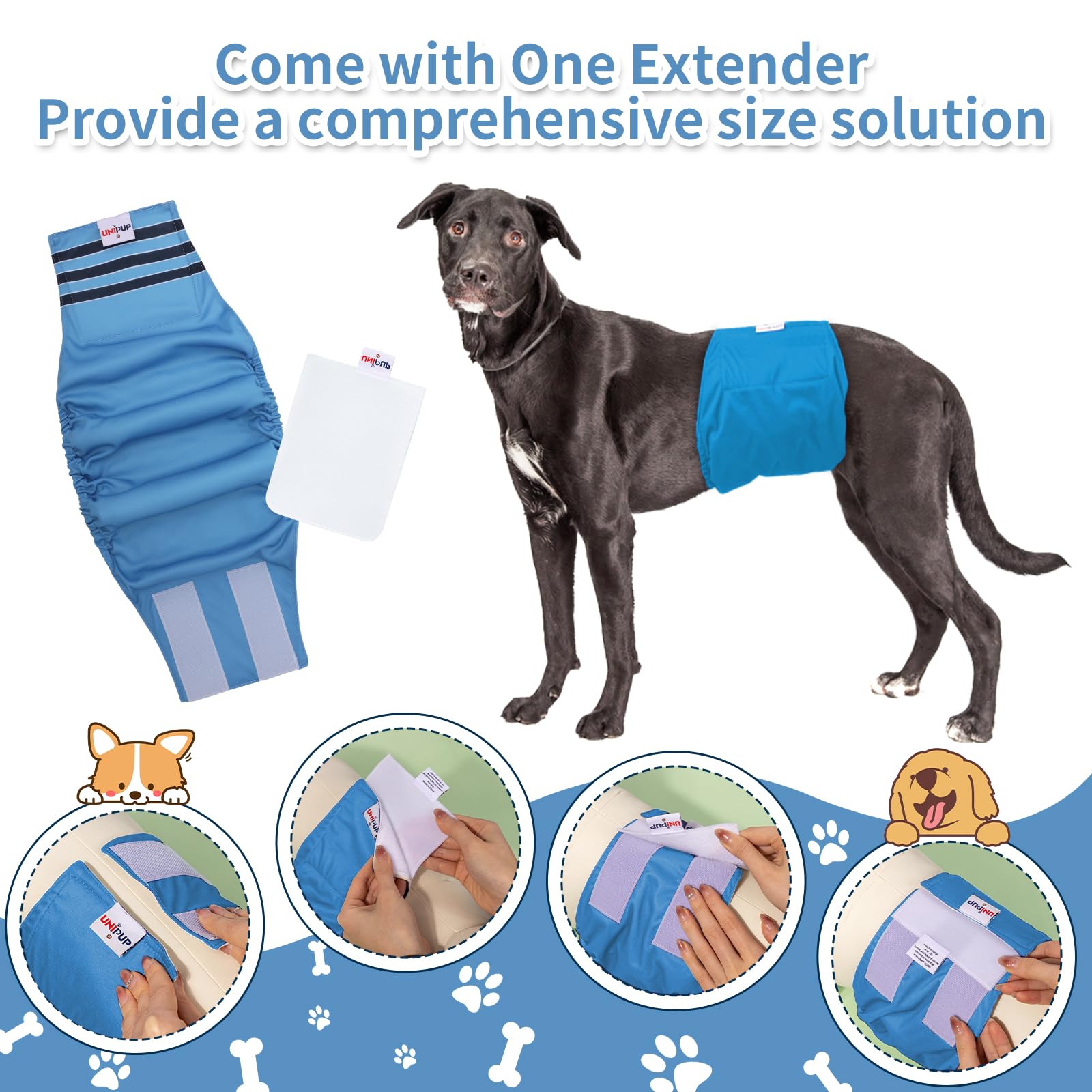 Washable Male Dog Belly Band - 3 Pack High Absorbency Reusable Puppy Diapers with Adjustable Strap for Small Dogs | Incontinence Solution for House Training, Travel & Post-Surgery Care (U-DM07S)