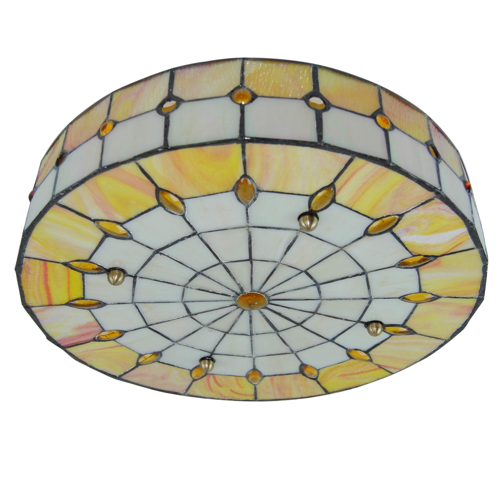 Vintage Tiffany Style Ceiling Light Fixture - 16 Inch 3-Light Flush Mount Chandelier with Mother of Pearl Design, Art Deco Pendant Lamp for Bedroom, Living Room, Dining Room & Foyer | Perfect for Home Decor and Ambient Lighting