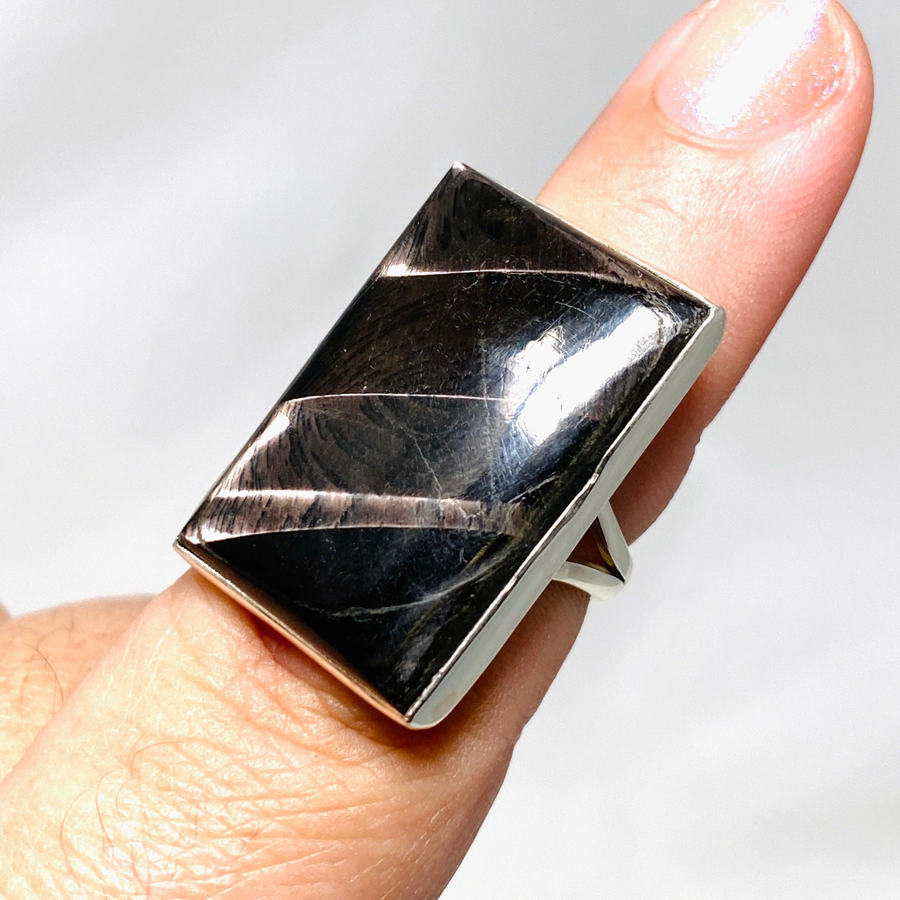 Hypersthene Rectangle Split Band Ring - Size 7 Sterling Silver Women's Jewelry KRGJ3153 | Elegant Gift for Birthday, Anniversary & Special Occasions