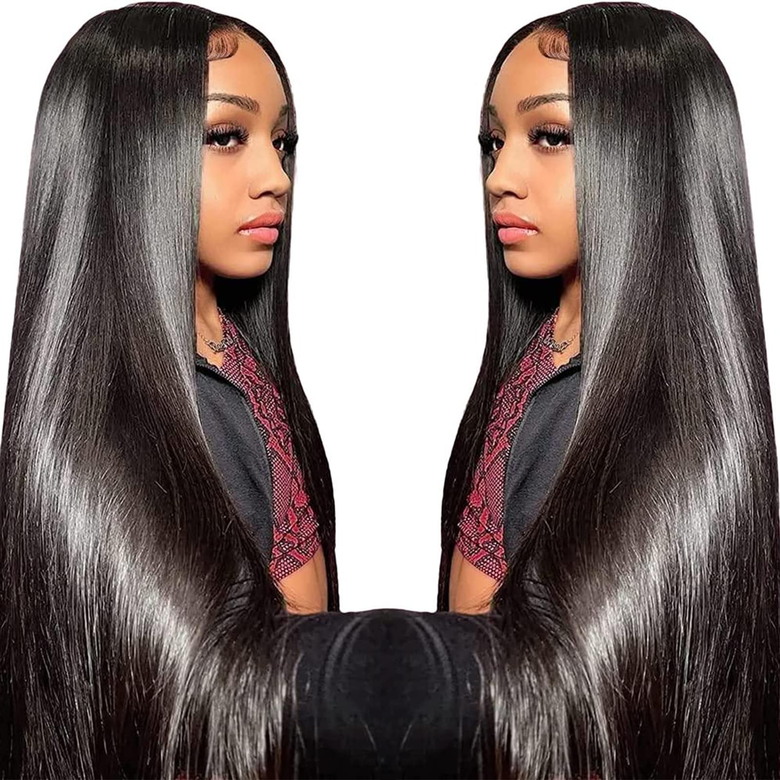 13X6 Lace Front Wigs Human Hair - Pre Plucked with Baby Hair, 30 Inch Straight Glueless HD Lace Wig, 180 Density Transparent Lace Frontal for Women (Natural Black) - Perfect for Daily Wear, Cosplay & Special Occasions