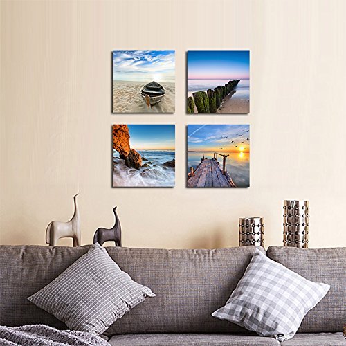 Wieco Art Beach Canvas Wall Decor - Ocean Seascape Painting for Bathroom, Bedroom & Coastal Home Decor - Perfect for Nautical Themed Spaces & Relaxing Coastal Vibes