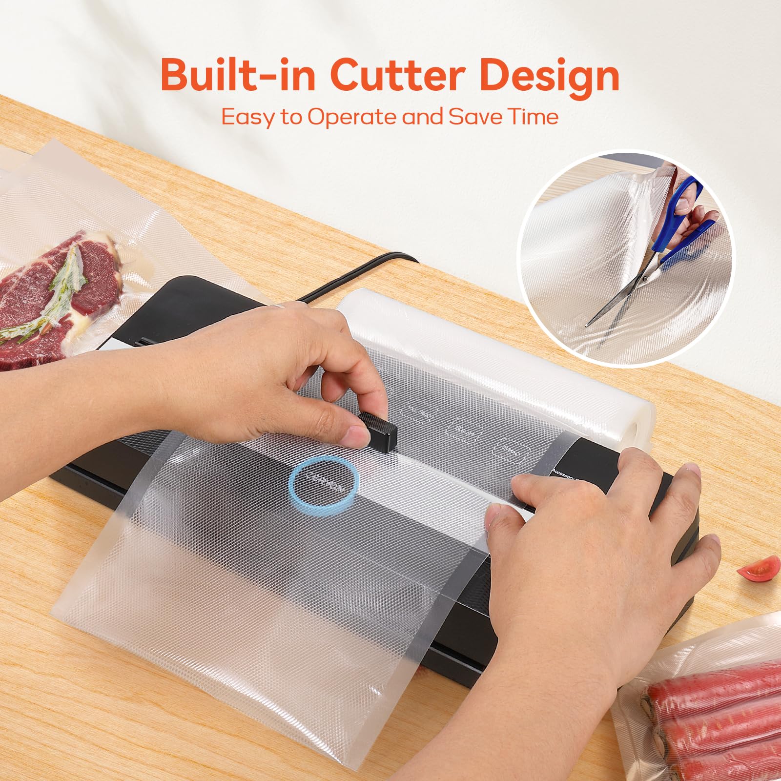 GERYON Automatic Vacuum Sealer Machine for Food Preservation - Compact Design with Built-in Cutter, Starter Kit & LED Lights | Dry & Moist Food Modes | Easy to Clean | Perfect for Meal Prep, Sous Vide & Long-Term Food Storage