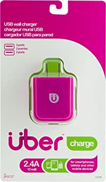JASCO Pink Uber USB Wall Charger - Fast Charging Adapter for iPhone, Android, iPad - Perfect for Home, Office, Travel & Car Use