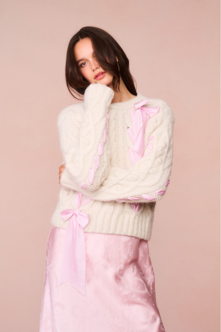 Soft & Warm Parson Alpaca Blend Ribbon Pullover Sweater - Cozy Winter Knitwear for Women | Perfect for Casual Outings & Holiday Gatherings