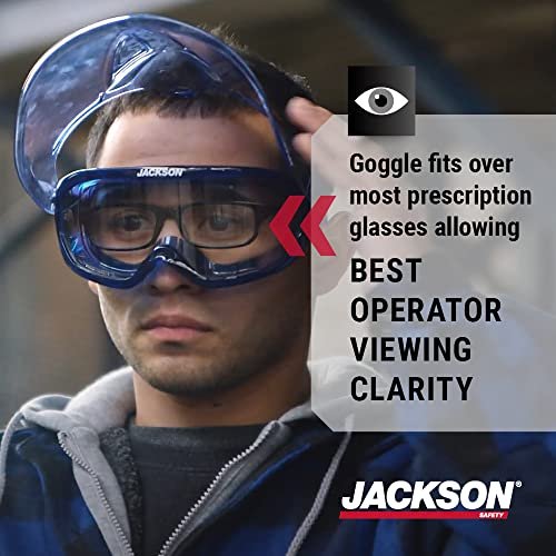 Jackson Safety GPL530 Premium Anti-Fog Safety Goggles with Detachable Face Shield - Clear Lens, Adjustable Headband for Construction, Woodworking & Lab Protection