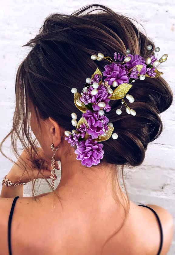 Handmade Purple Artificial Flower Hair Vine - Elegant Bridal Hair Pin for Women & Girls, Perfect for Weddings, Prom, and Special Occasions | Juda Bun-2398 Hair Accessory