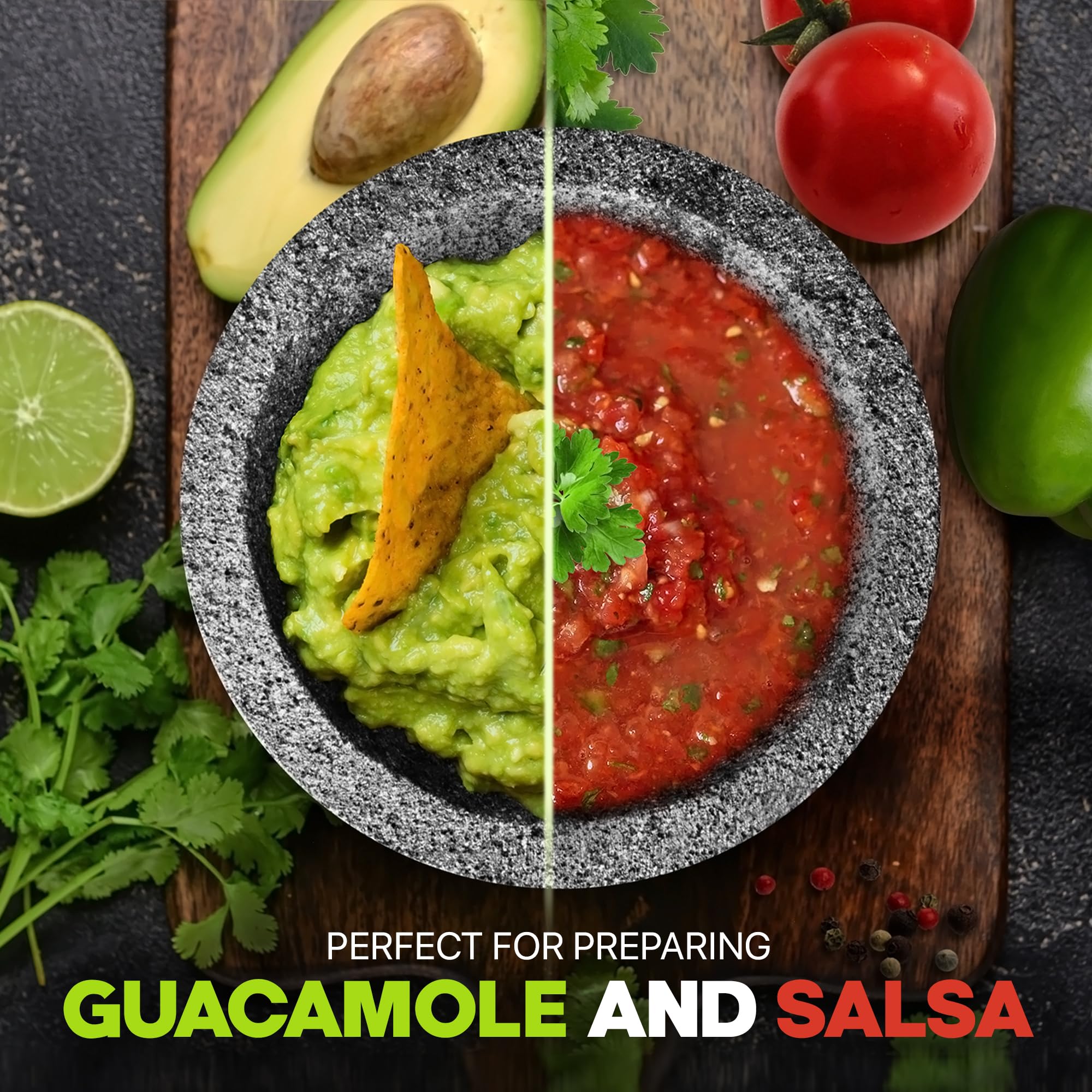 Umien™ Granite Mortar and Pestle Set - 8-Inch Natural Stone Molcajete for Grinding Spices, Making Guacamole & Pesto - 3.5-Cup Capacity with Free Avocado Tool - Durable 100% Granite Spice Grinder (Grey) - Perfect for Kitchen, Cooking, Mexican Cuisine & Herb Preparation