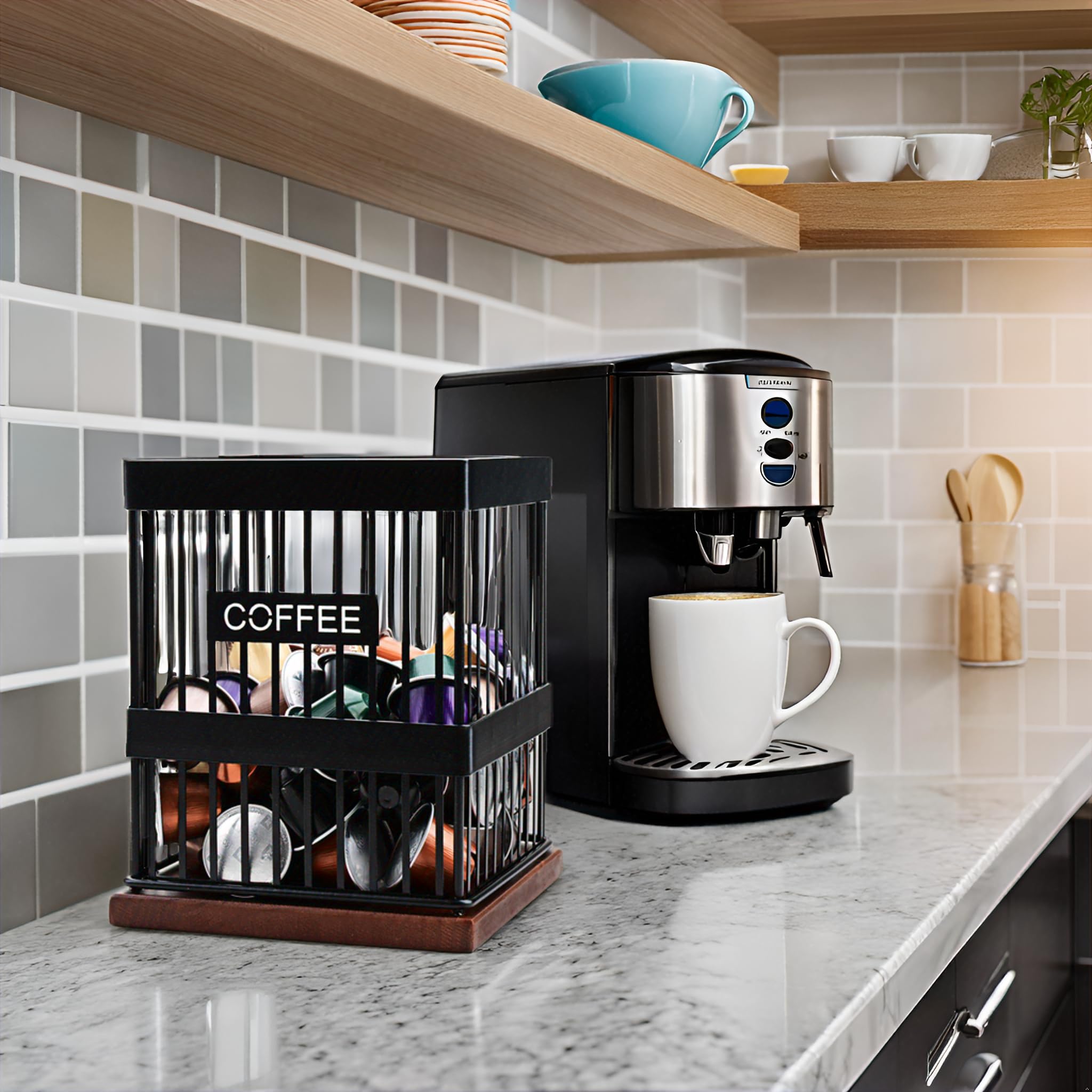 Wooden K Cup & Nespresso Pod Holder - 24 Slot Coffee Pod Organizer with Sturdy Wood Base | Perfect for Coffee Bar, Kitchen Counter & Office Coffee Station Accessories