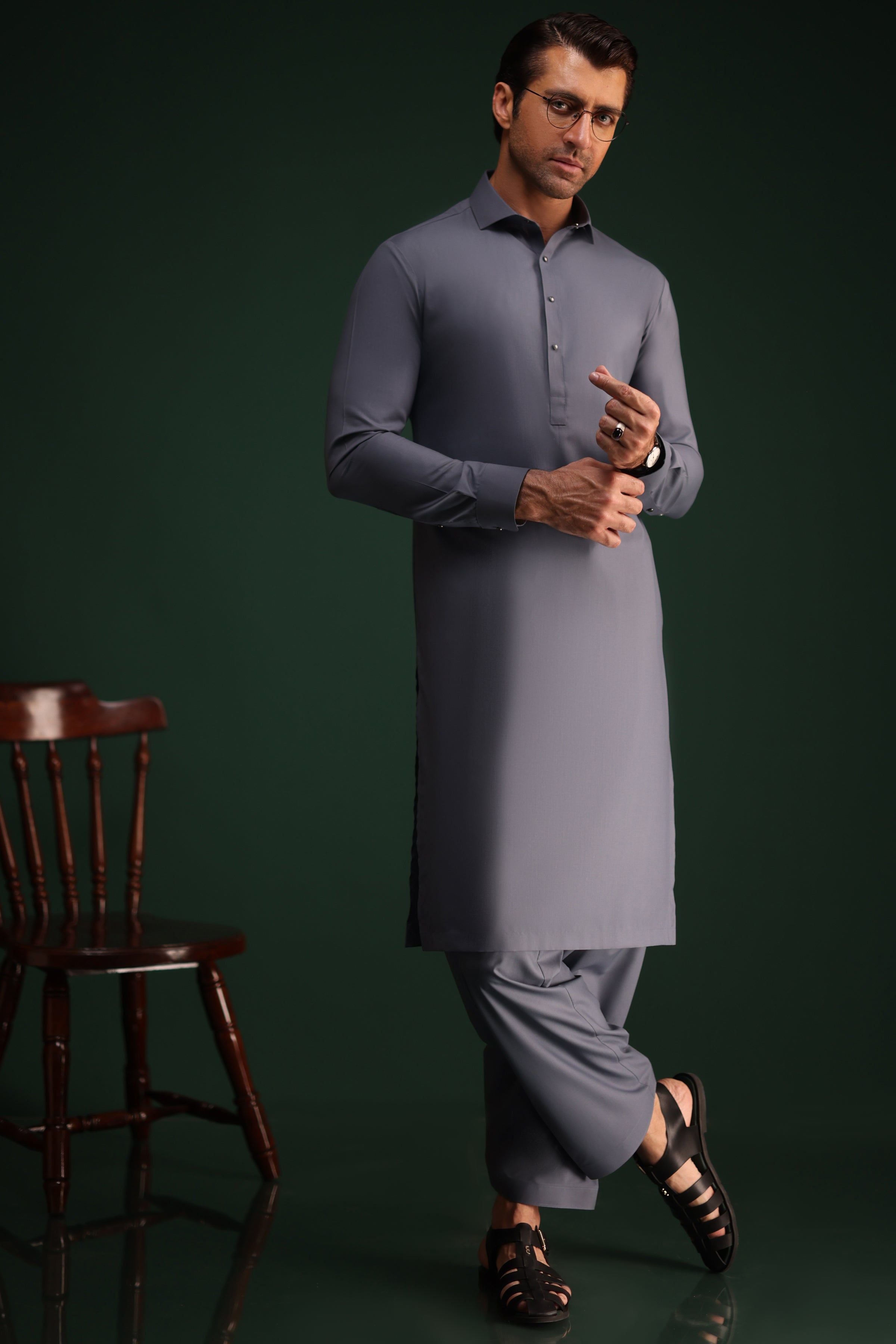 Blended Grey Shalwar Kameez Outfit for Men & Women - Traditional Pakistani Suit for Weddings, Festivals & Cultural Events