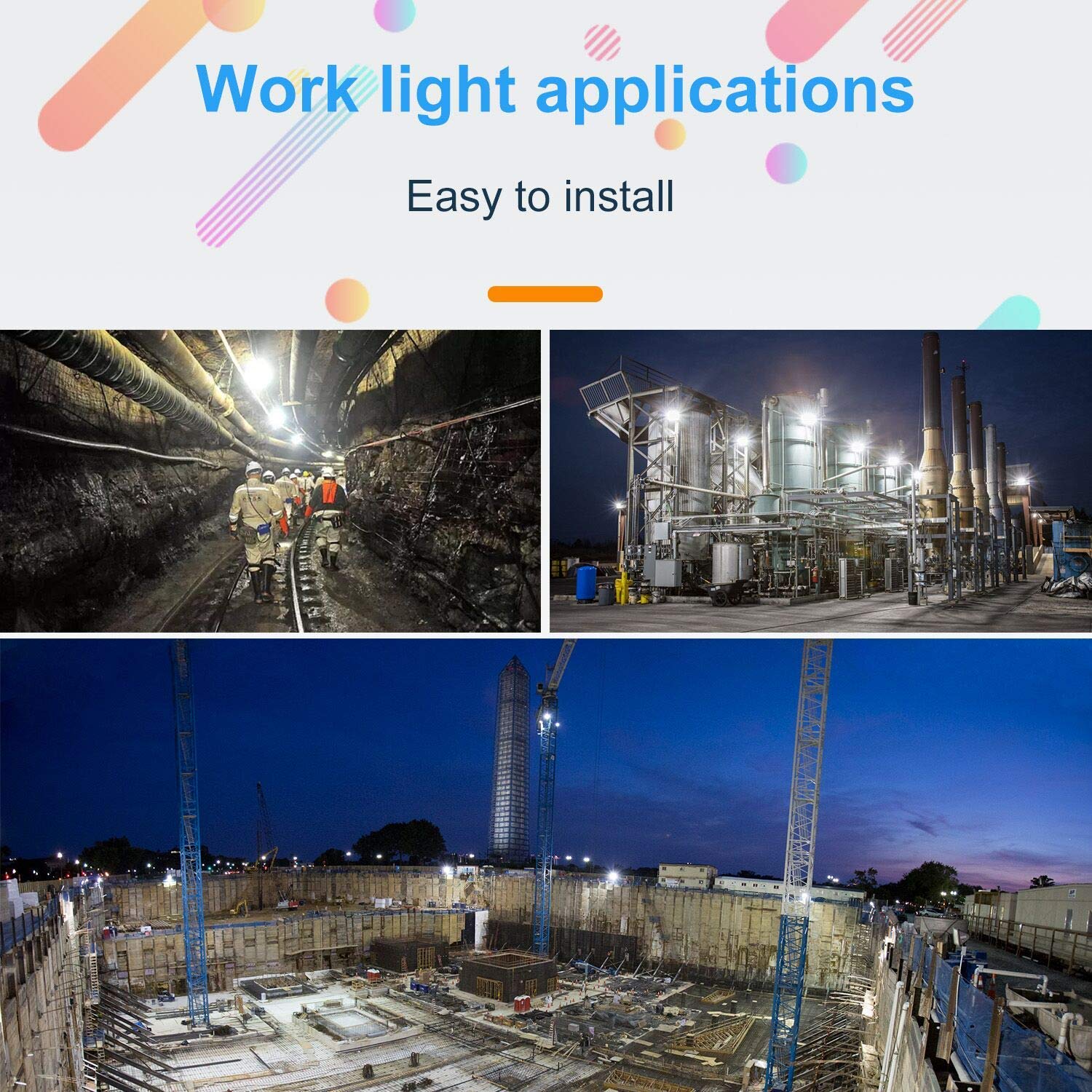 100W LED Work Light - 15500LM Waterproof Construction Lighting, 5000K Daylight White for Job Sites & Outdoor Projects - Ideal for Construction, Workshops, and Emergency Repairs