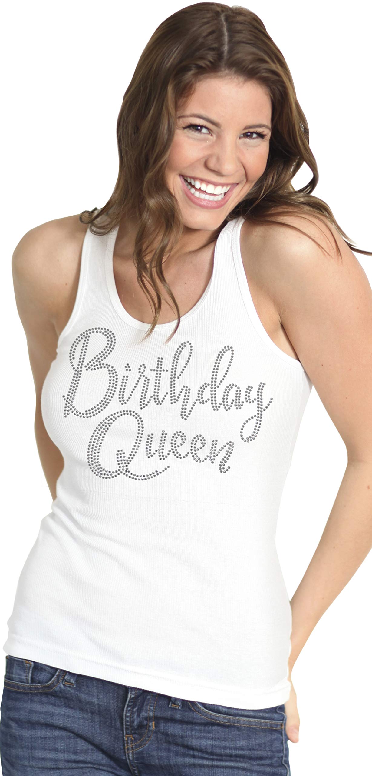 Sparkling Rhinestone Birthday Tank Tops for Women - Elegant Birthday Queen & Squad Shirts - Perfect for Birthday Parties, Girls' Night Out & Special Celebrations