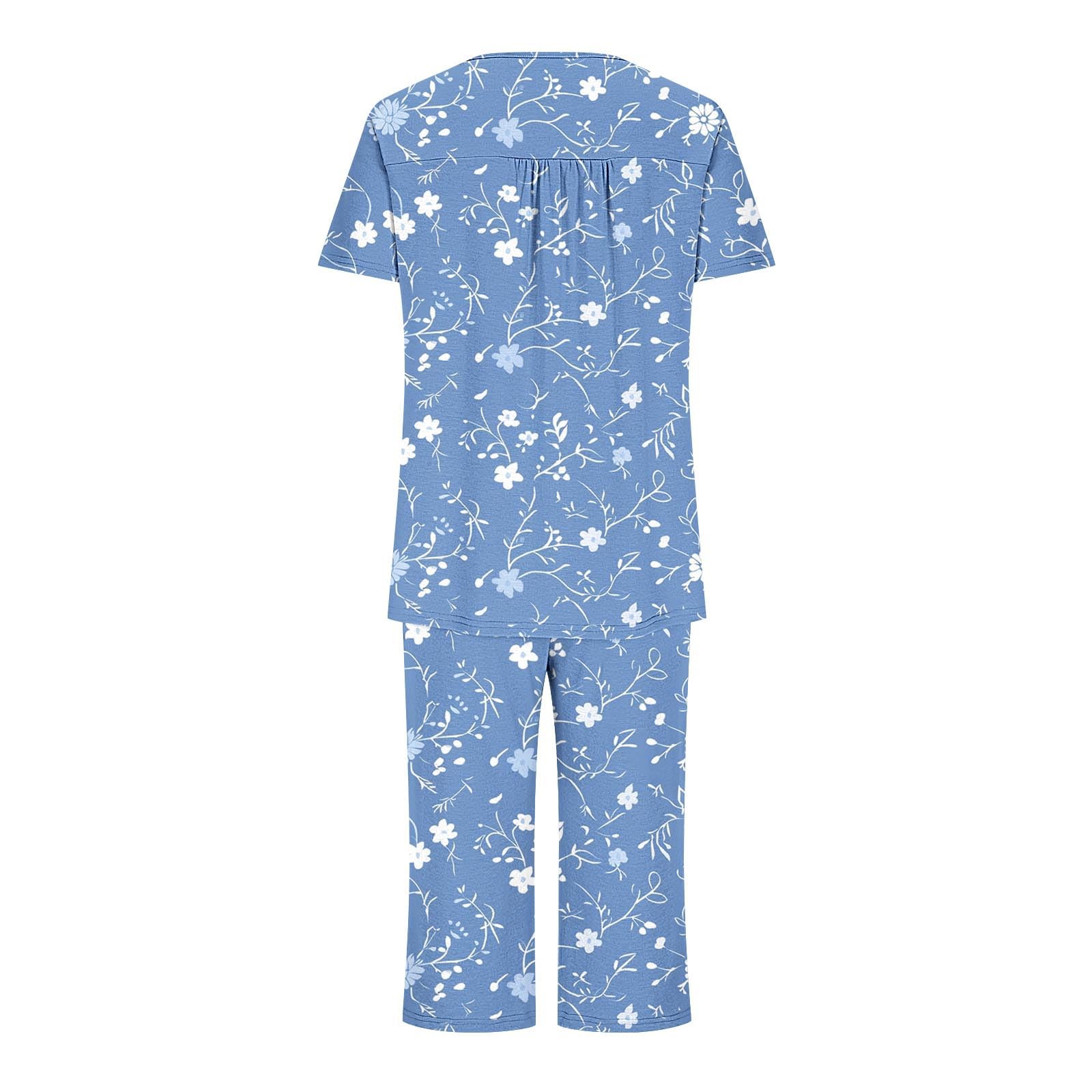 Plus Size Women's Comfy Pajama Set - Short Sleeve Top & Capri Pants 2-Piece Lounge Wear | Soft Casual Sleepwear for Women | Perfect for Relaxing at Home, Lounging & Sleepovers