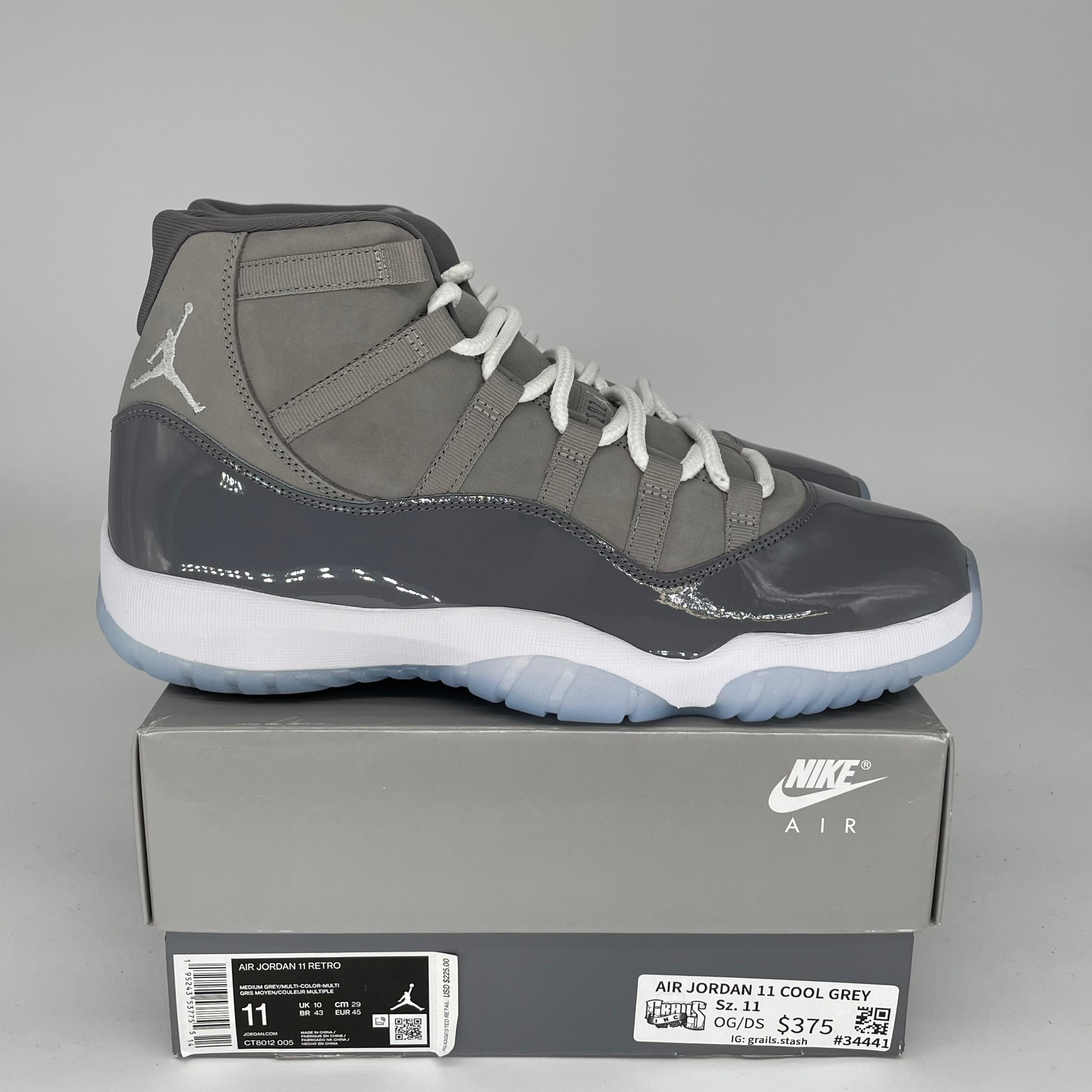 AIR JORDAN 11 COOL GREY Men's Basketball Shoes Size 11 - Retro Style Sneakers CT8012-005 for Casual Wear, Sports & Street Fashion