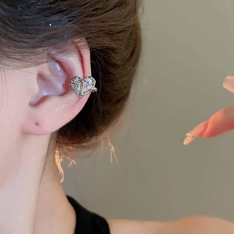 Pearl Bow Heart Dangle Non-Pierced Fake Climber Earrings for Women | HSPJ072 | Elegant Fashion Jewelry for Parties, Weddings & Date Nights