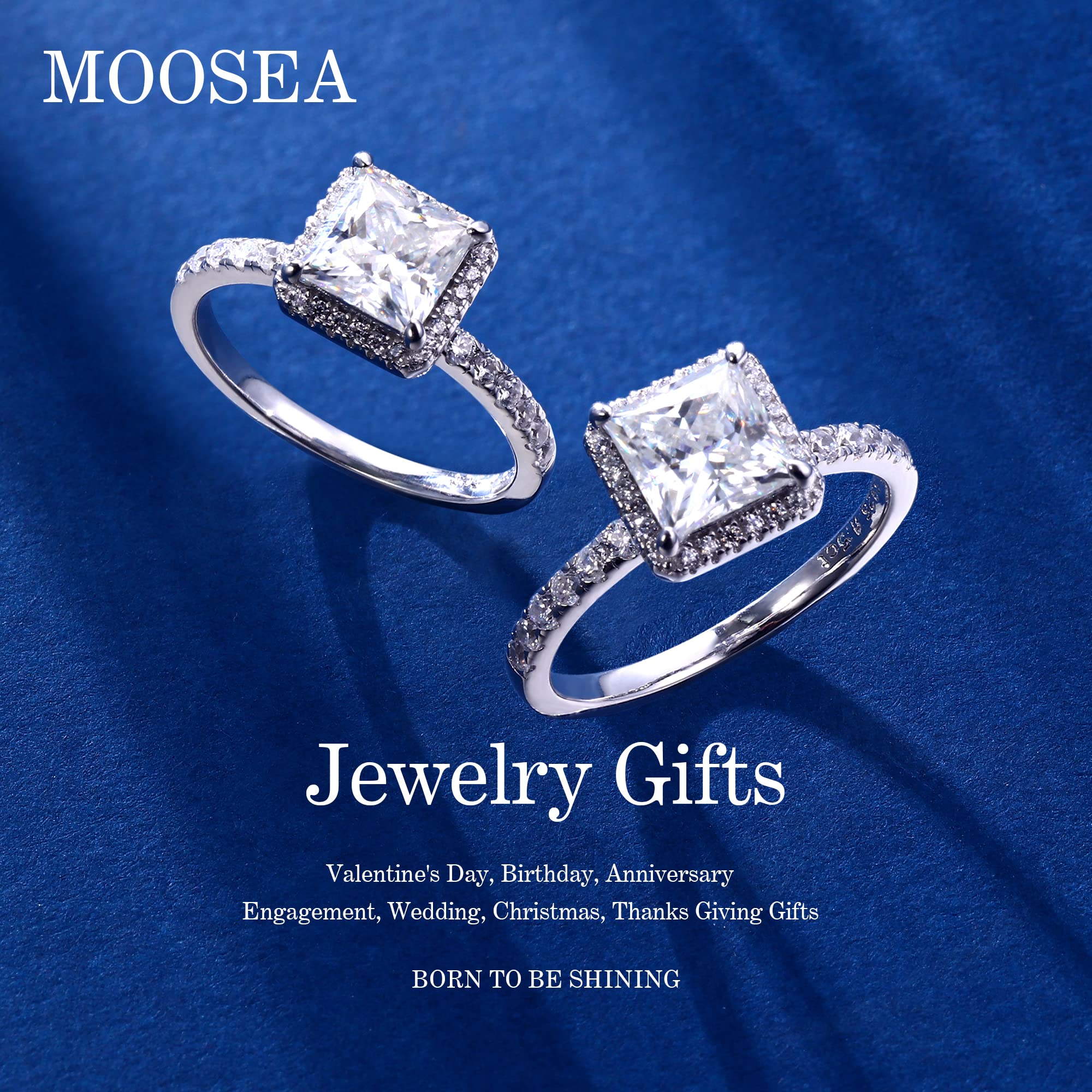 MOOSEA 1.5ct Princess Cut D Color VVS1 Clarity Lab-Created Moissanite Engagement Ring - 14K White Gold Vermeil Wedding Band for Women, Anniversary Gift for Wife, Girlfriend, Mother | Perfect for Proposals, Weddings, Date Nights & Special Occasions