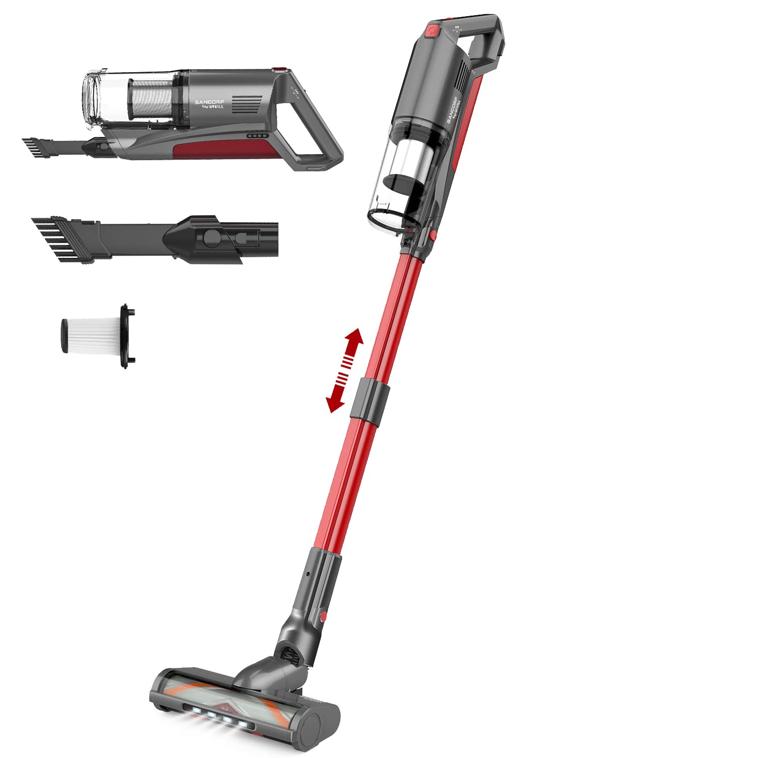 Whall Cordless Vacuum Cleaner - 25KPa Powerful Suction, 280W Brushless Motor, Lightweight Stick Vacuum for Home, Pet Hair, Carpet & Hard Floors - 55 Min Runtime, Grey - Perfect for Quick Cleanups & Deep Cleaning in Living Rooms, Bedrooms & Cars