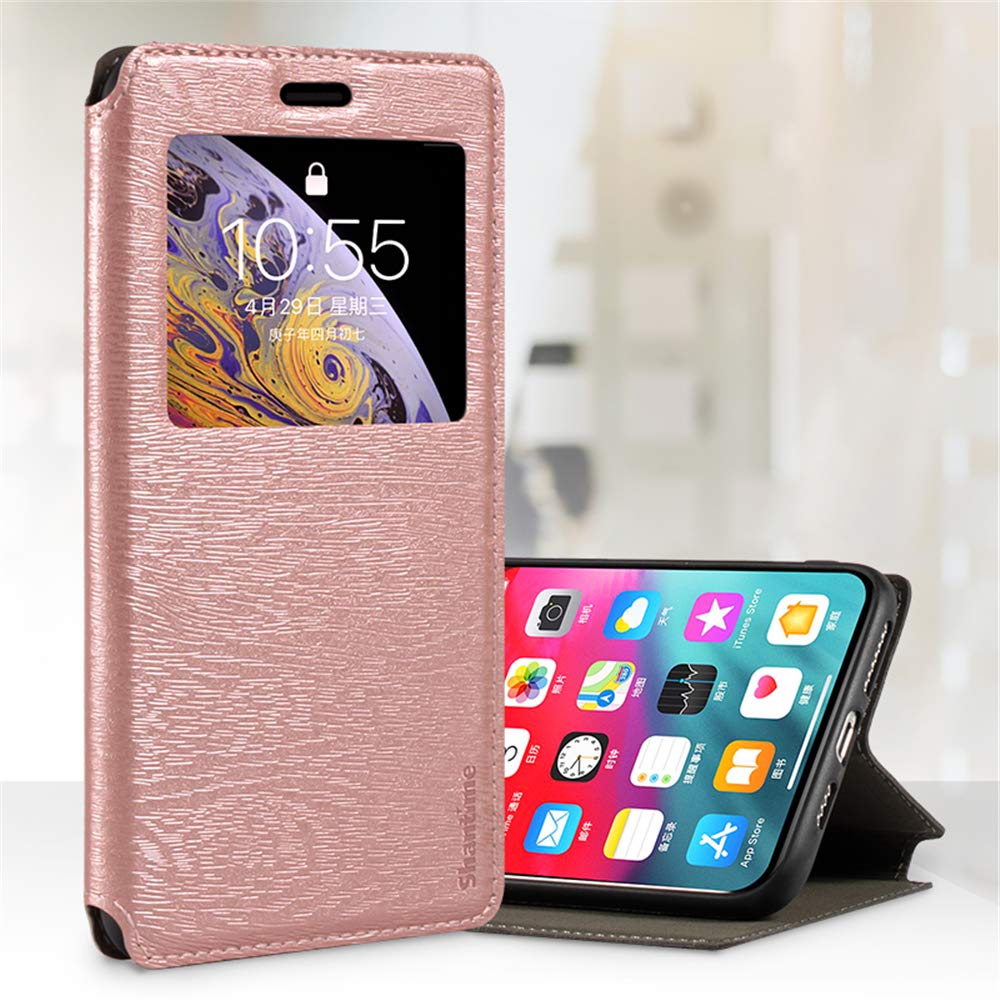 Premium Wood Grain Leather Magnetic Flip Cover Case for Alcatel Pop 3 5.5 5025D - Card Holder & Viewing Window | Perfect for Business, Travel & Everyday Protection