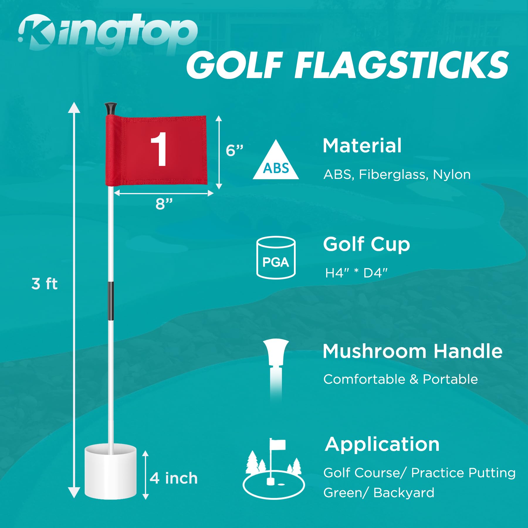 KINGTOP 3ft Mini Golf Flagstick - Double-Sided Numbered Putting Green Flag for Yard Practice | Portable 2-Section Golf Pin Flag & Hole Cup Set | Perfect for Backyard Training, Indoor Putting & Golf Gifts