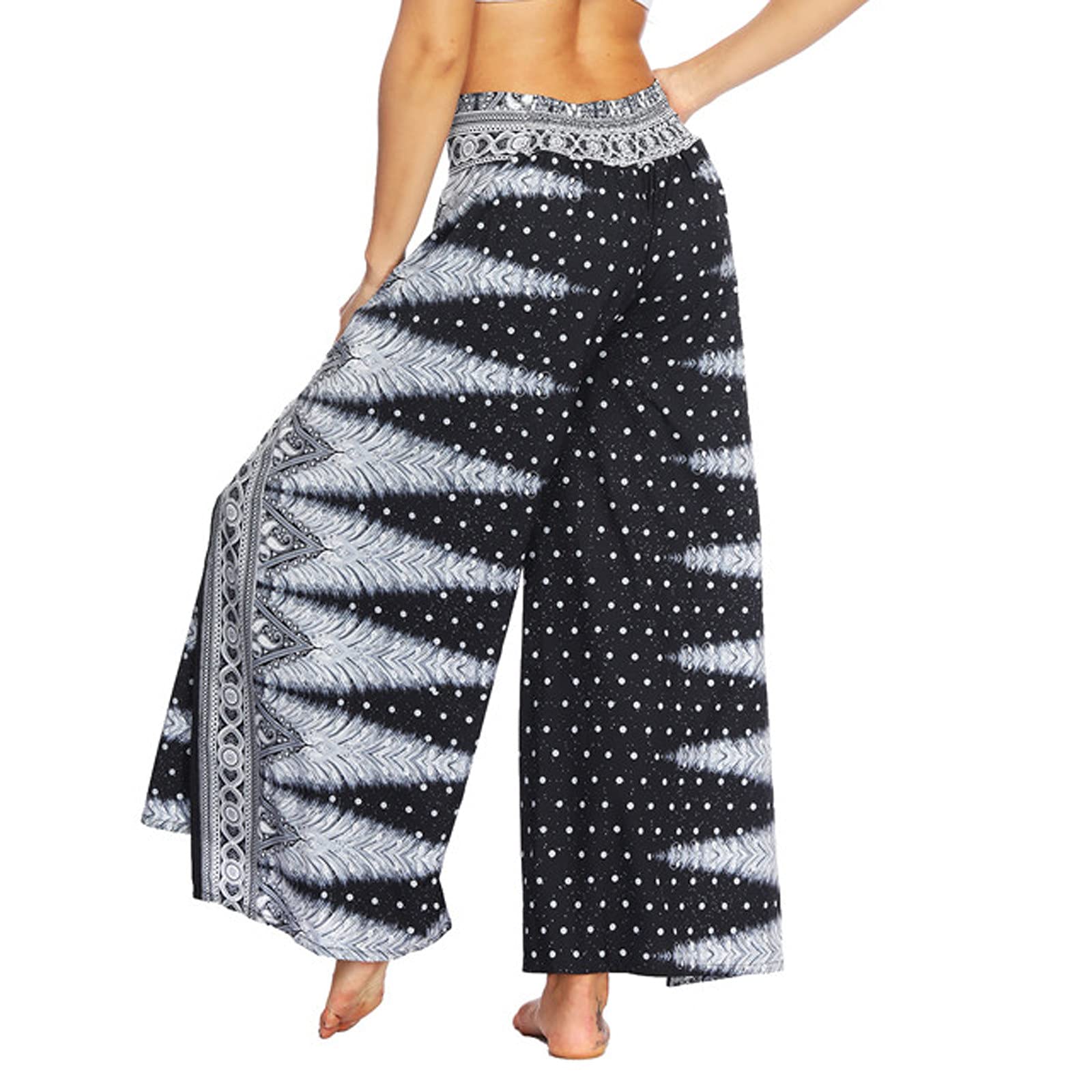 Boho Wide Leg Palazzo Pants for Women - Flowy Hippie Pants with Side Slits - Comfortable Lounge & Yoga Pants for Casual Wear, Beach, Festival