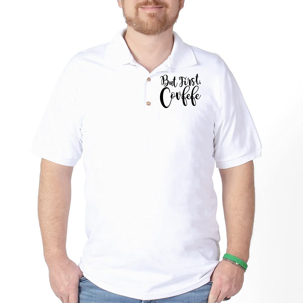 CafePress 'But First, Covfefe' Funny Golf Polo Shirt for Men - Comfortable & Stylish Golf Apparel for Casual Wear & Weekend Outings