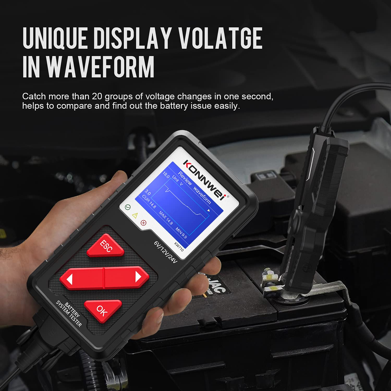 KONNWEI KW710 6V 12V 24V Digital Car Battery Tester - 100-2000CCA Automotive Battery Load Analyzer with Alternator & Starter Tester for Cars, Trucks, Motorcycles, Marine, ATVs & SUVs | Perfect for Road Trips, Winter Prep & Vehicle Maintenance
