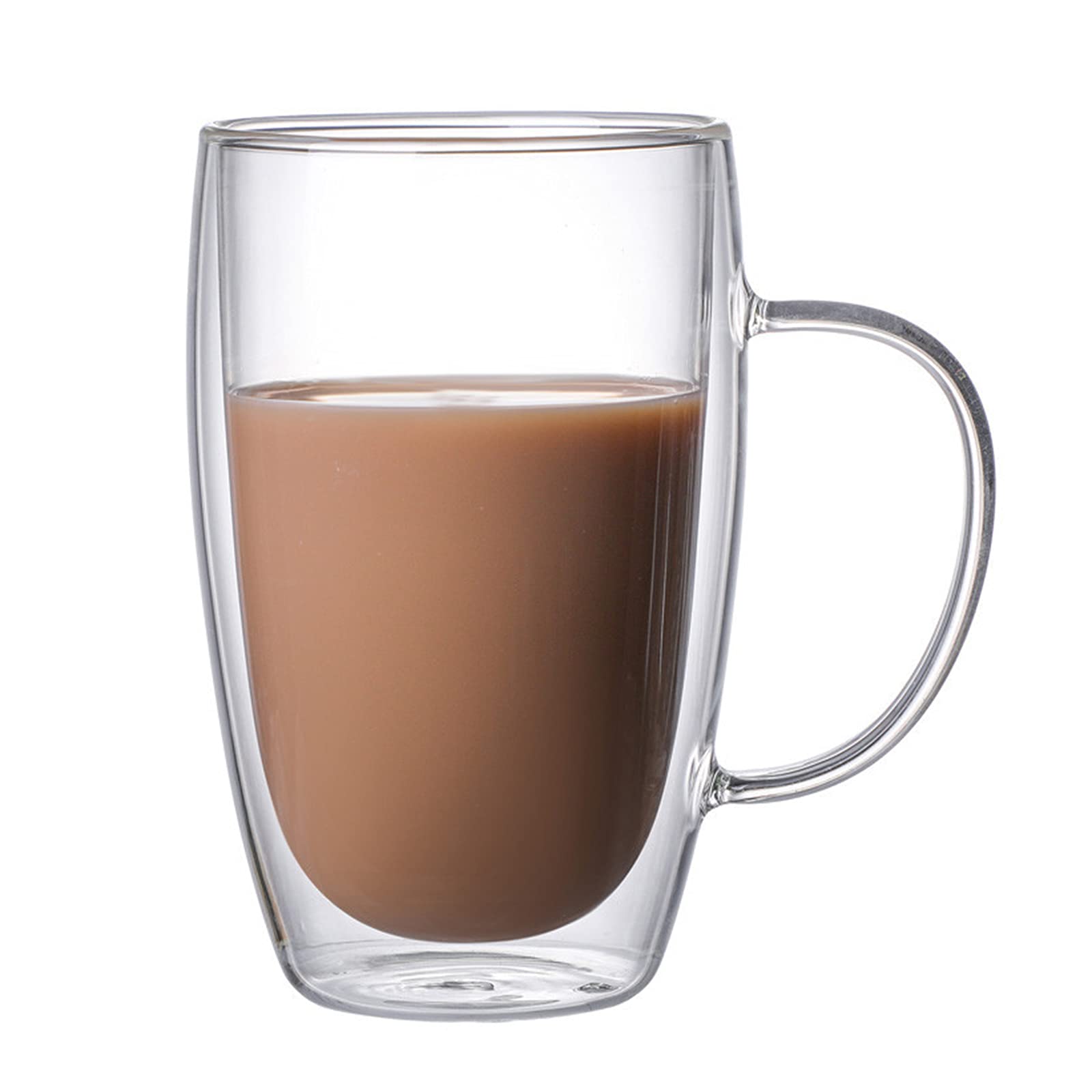 MISNODE 450ML Double Wall Insulated Glass Coffee Mugs - Heat Resistant Clear Espresso Cups with Handle for Coffee, Tea, Beer (Set of 2) - Perfect for Home, Office, Cafe & Gifts