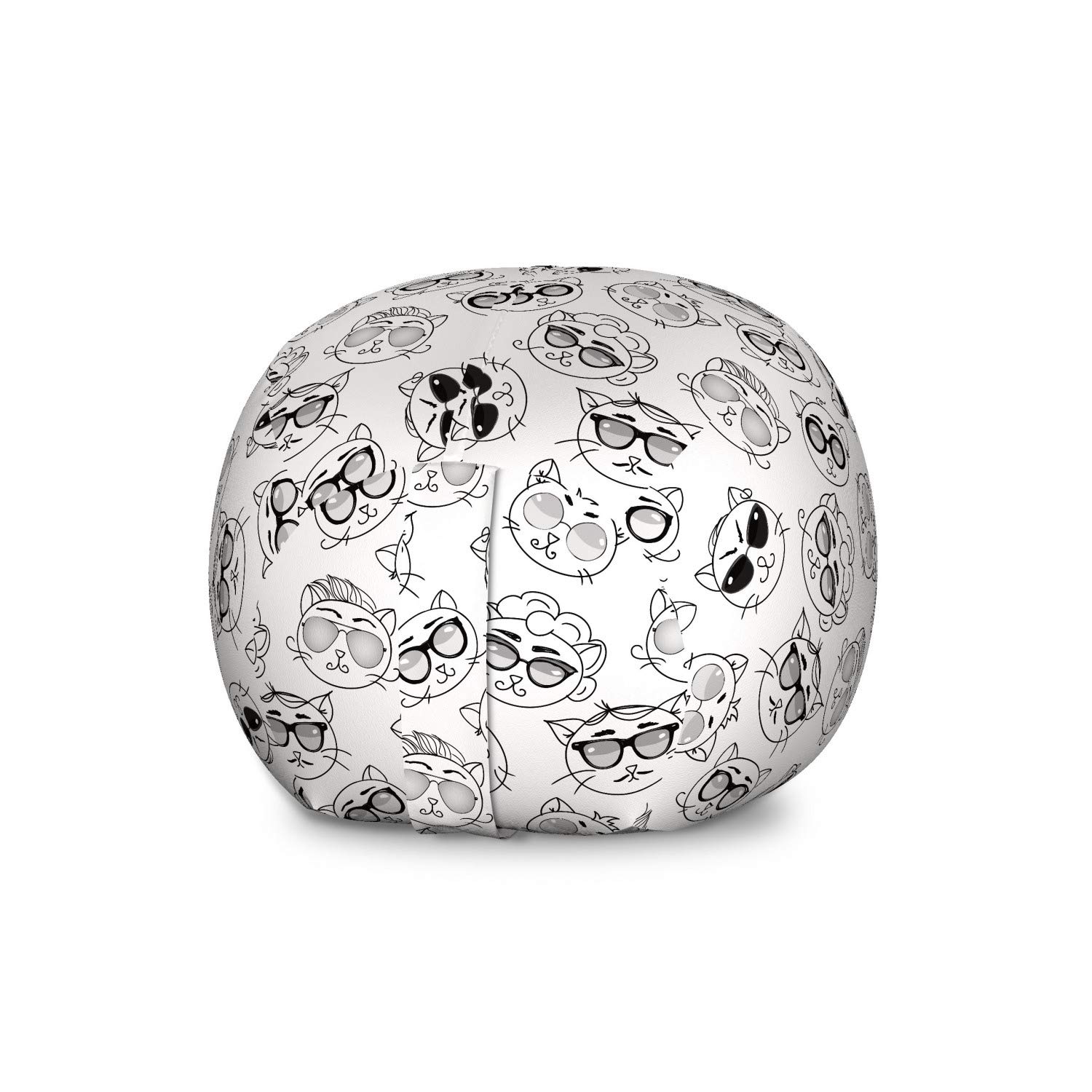 Ambesonne Cat Storage Toy Bag Chair - Large Washable Stuffed Animal Organizer with Cartoon Kittens Sketch Print | Perfect for Kids' Room, Playroom & Pet Toy Storage (Charcoal White)