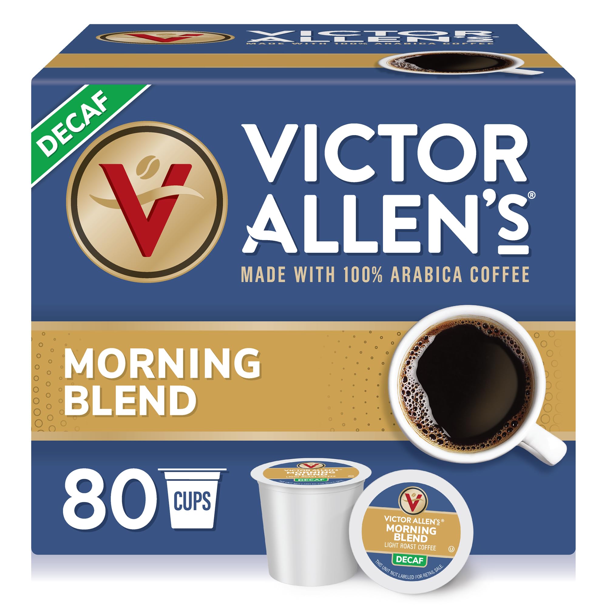 Victor Allen's Decaf Morning Blend Light Roast Coffee Pods - 80 Count K-Cup Compatible with Keurig Brewers | Perfect for Home, Office & Morning Coffee Routine
