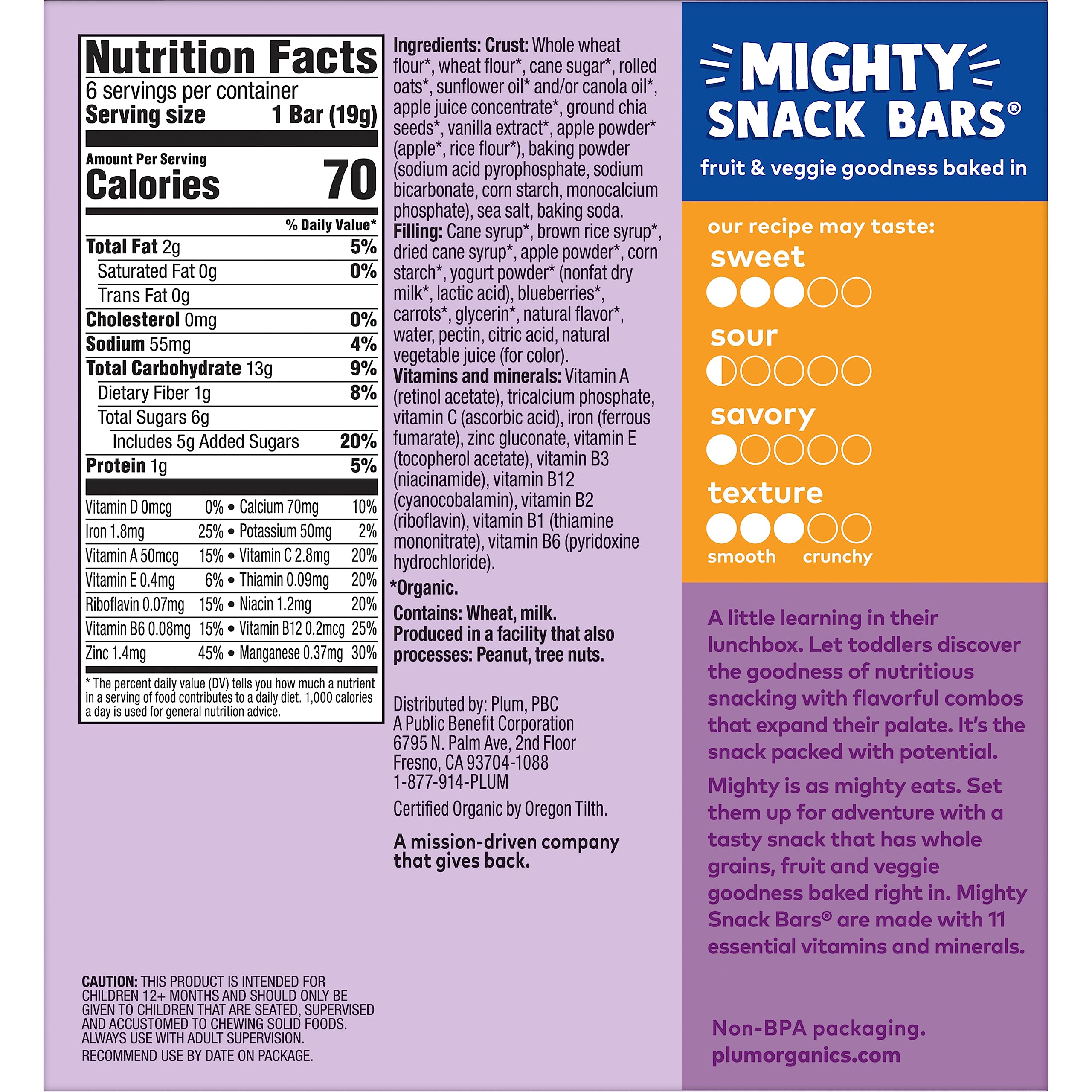 Organic Plum Mighty Snack Bars - Blueberry (Pack of 48) - Healthy Toddler Snacks for On-the-Go
