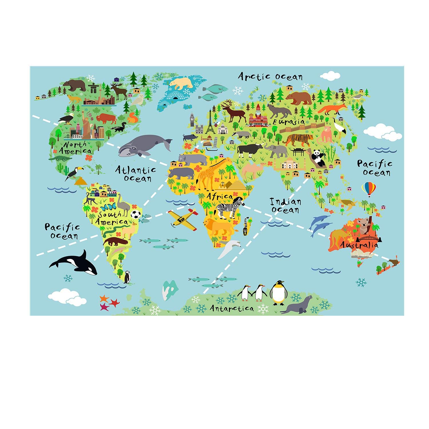 Startonight Animal Map Mural Wall Art - 100