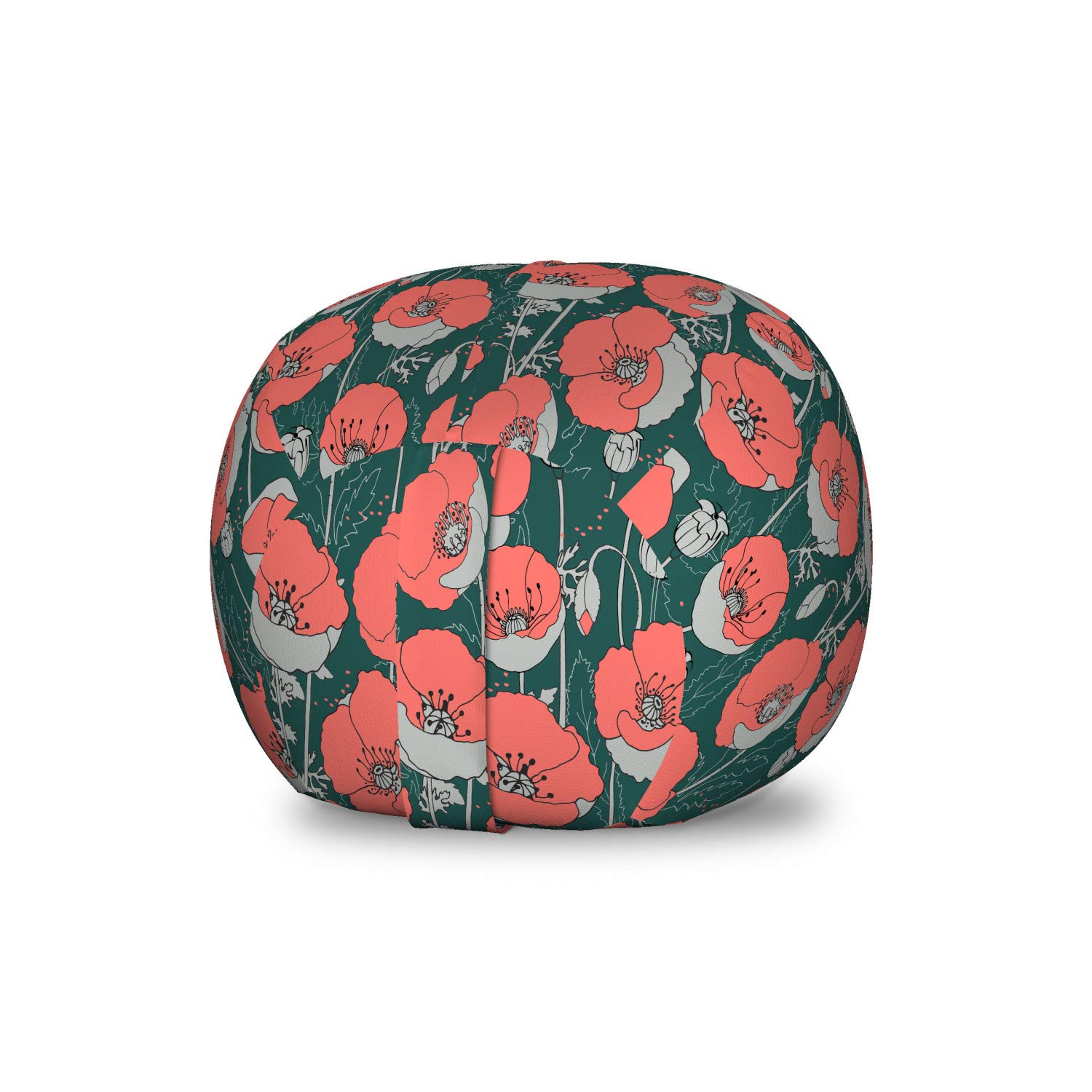 Ambesonne Floral Storage Toy Bag Chair - Digitally Printed Poppies Forest Design, Washable Stuffed Animal Organizer, Small Size in Hunter Green & Coral - Perfect for Kids' Room, Nursery, and Playroom Organization