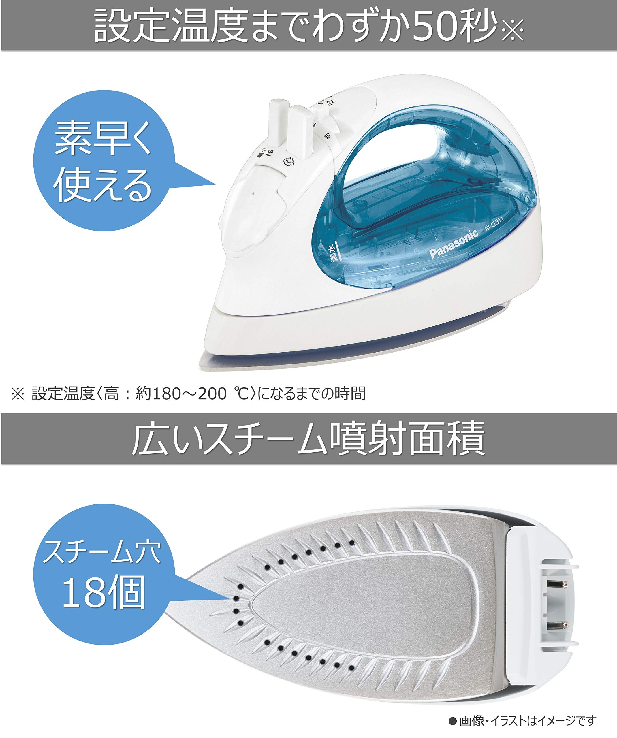 Panasonic NI-CL311-A Compact Cordless Steam Iron - Lightweight & Powerful for Wrinkle-Free Clothes | Perfect for Travel, Home & Office Use | Ships from Japan (Blue)
