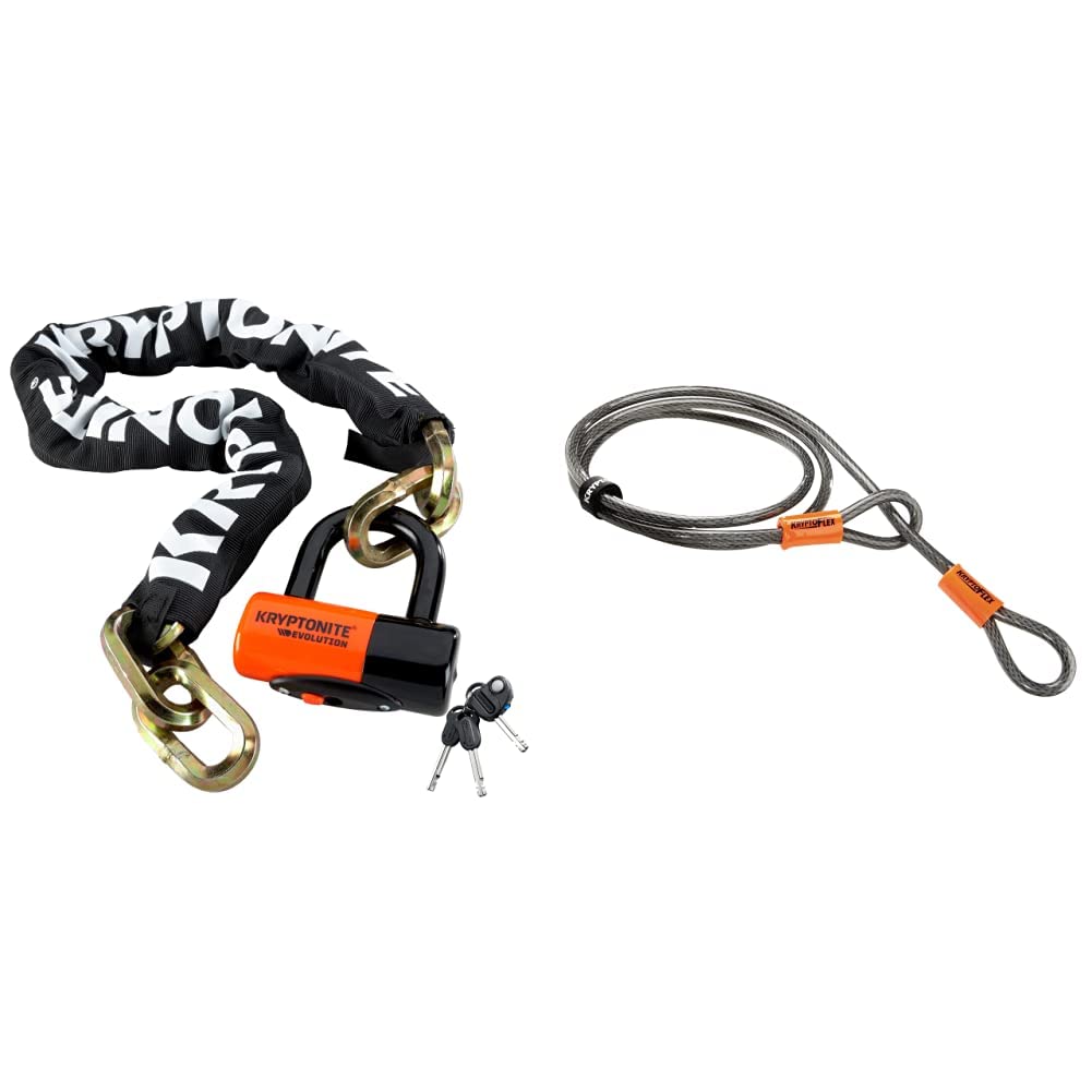Kryptonite New York 1210 Heavy Duty Bike Chain Lock with 7ft KryptoFlex Security Cable - Ultimate Bicycle Theft Protection for Urban Commuters & Outdoor Cycling
