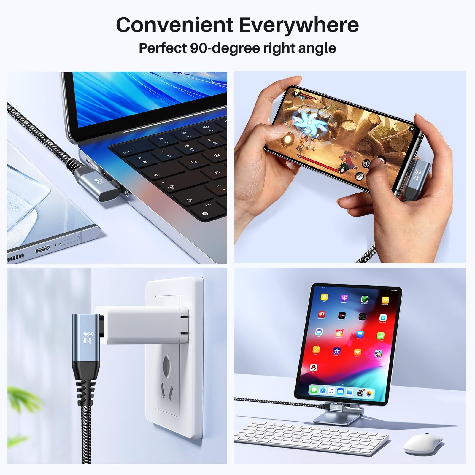 12 Inch USB C Cable 1FT - 20Gbps High Speed Data Transfer, 100W PD Fast Charging, 4K@60Hz Video - Right Angle USB C 3.2 Gen 2×2 Short Cable for iPhone 16, MacBook, iPad, SSD, KYY - Perfect for Home, Office & Travel Charging & Data Sync