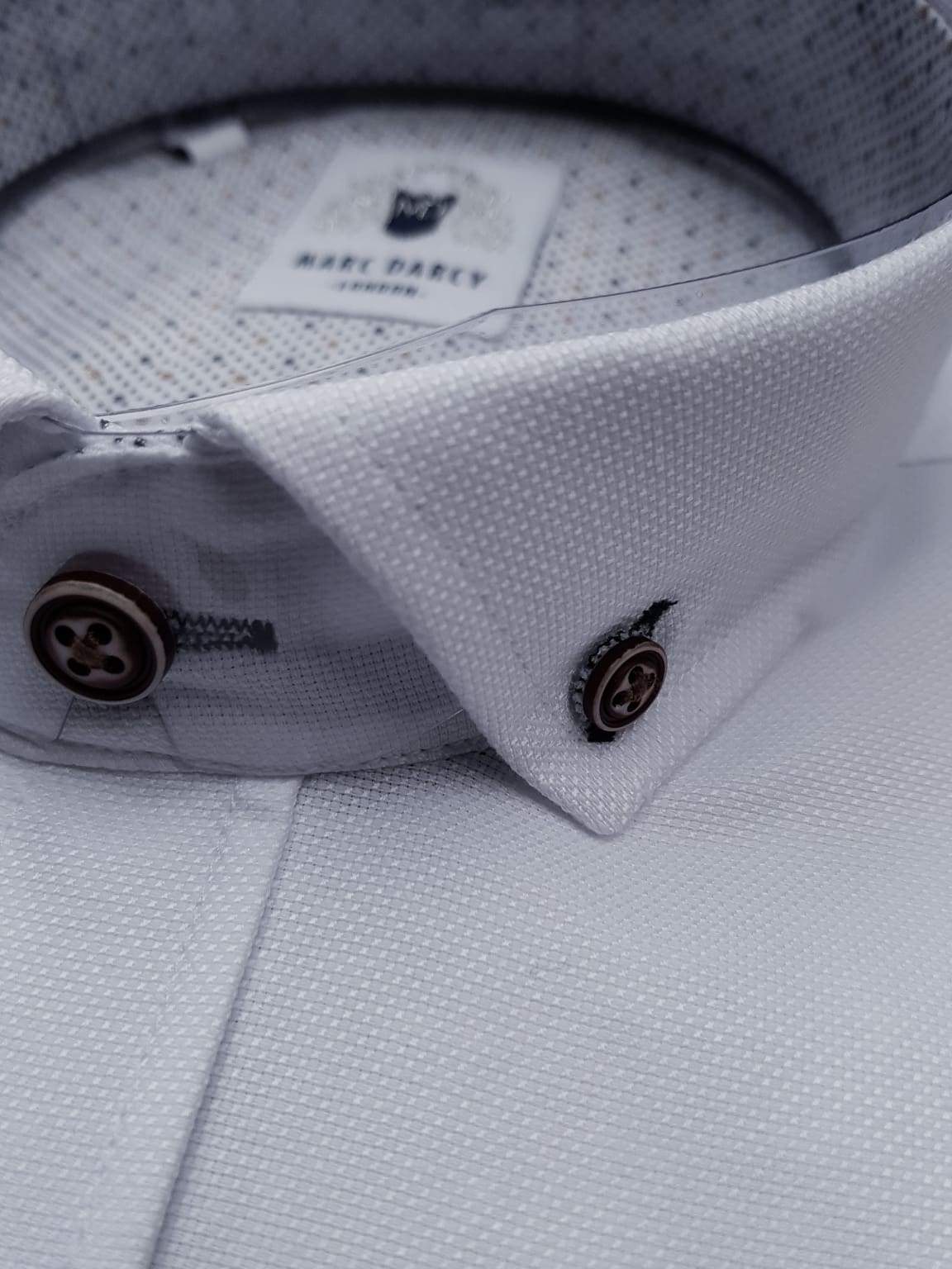 Marc Darcy Charlie White Button Down Collar Shirt with Tan Buttons | Men's Classic Oxford Dress Shirt | Perfect for Office, Business & Formal Occasions