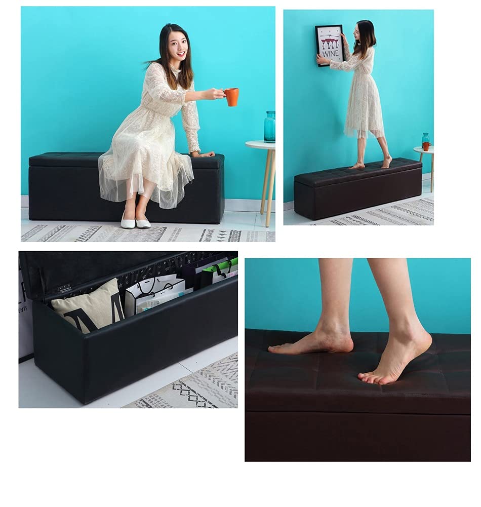 Folding Storage Ottoman with Thick Padding - 40x40x40cm Rectangle Footrest Stool in Faux Leather (Red) - Perfect for Living Room, Bedroom & Home Office Organization