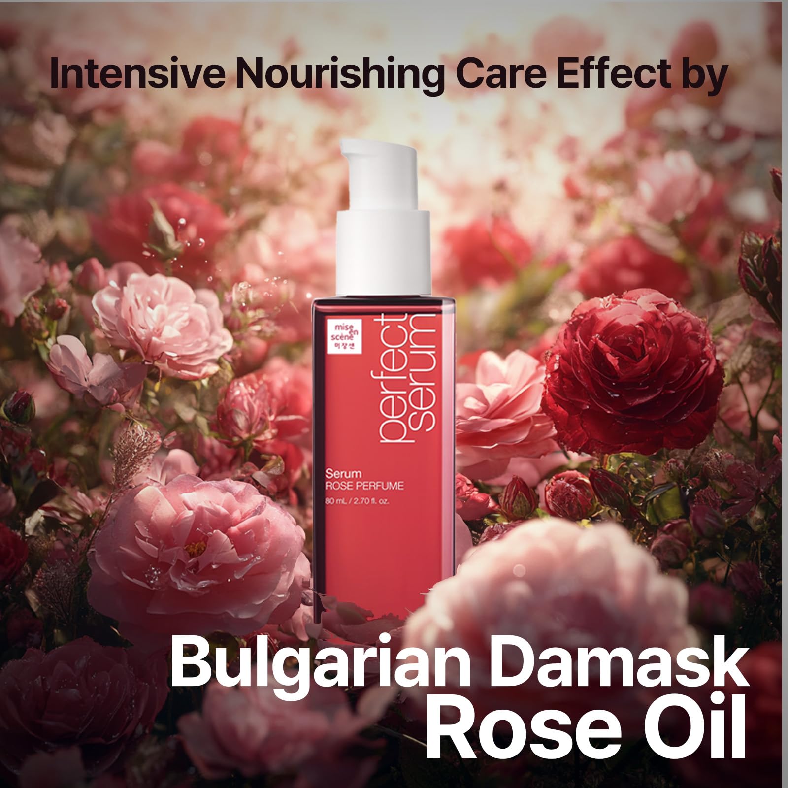 Mise En Scene Perfect Rose Perfume Serum - Korean Hair Essence with Natural Rose Fragrance & Argan Oil for Damaged Hair Repair, 2.7 fl oz | Hydrating Leave-in Treatment for Dry, Frizzy Hair | Daily Hair Care & Styling Essential