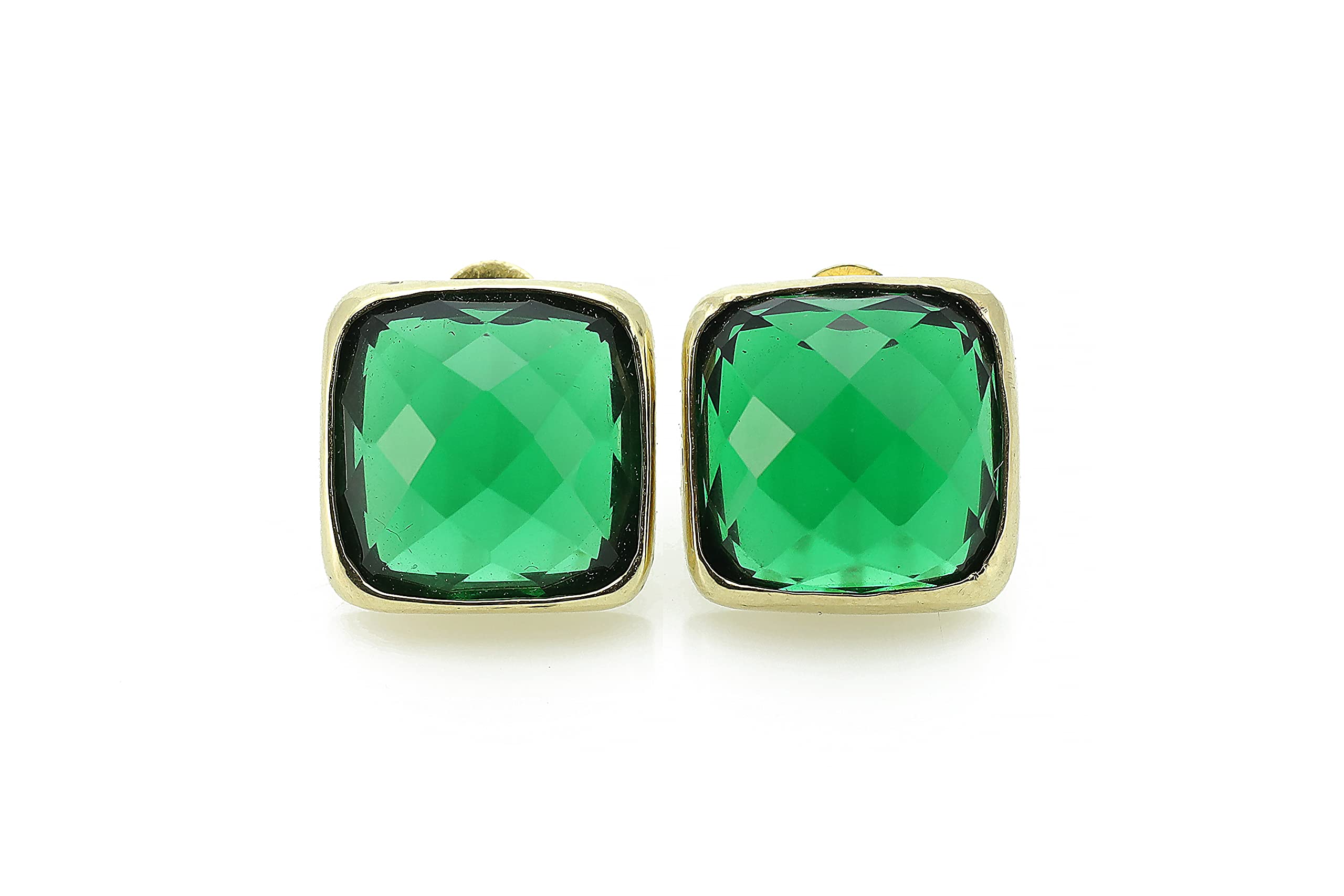 Square Emerald Earrings - 18k Gold Bezel Stud Earrings - May Birthstone Jewelry - Solid Gold Minimalist Post Earrings for Women - Perfect for Gifts, Weddings & Everyday Elegance