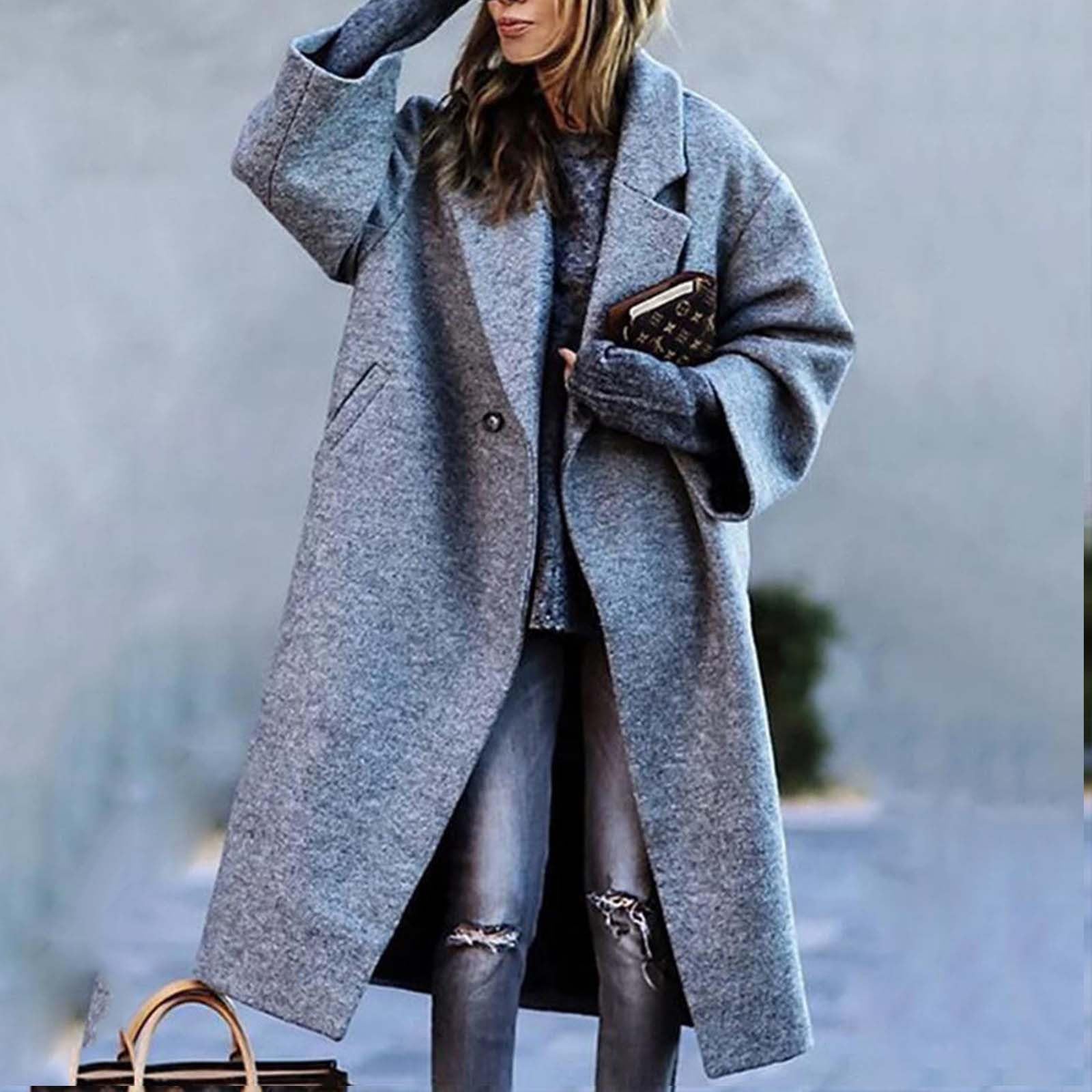 Women's Wool Blend Long Coat with Lapel Collar - Warm Winter Trench Coat for Fall & Winter Fashion | Perfect for Office, Dating, and Outdoor Activities